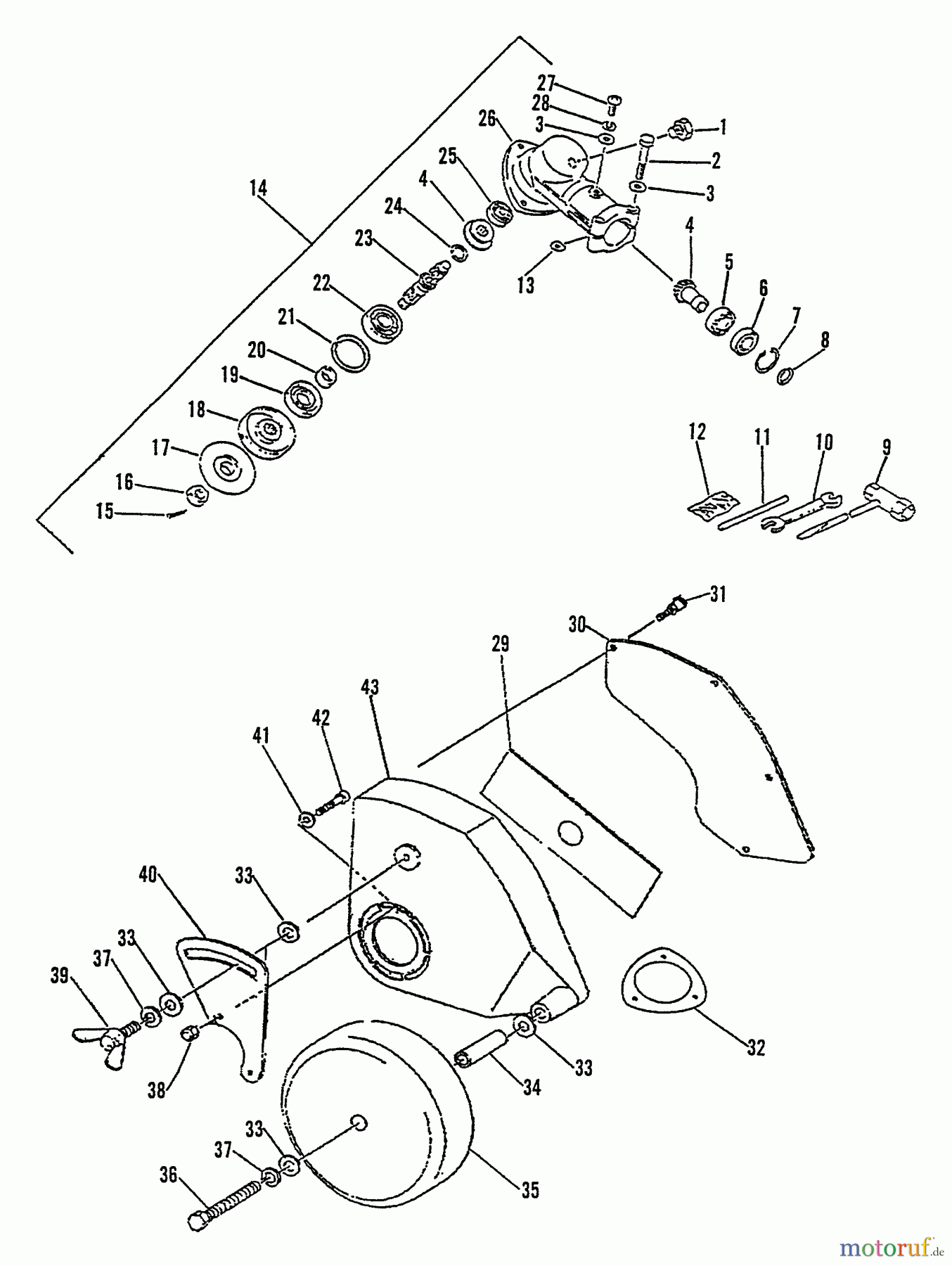  Echo Kantenschneider PE-2400 - Echo Edger, S/N: 008001 - 018099 Gear Case, Blade, Shield, Tools