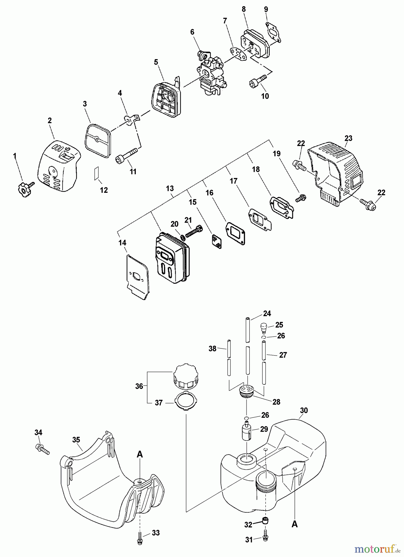 Echo Kantenschneider PE-2601 - Echo Edger (Type 1E) Intake, Exhaust, Fuel System, Stand