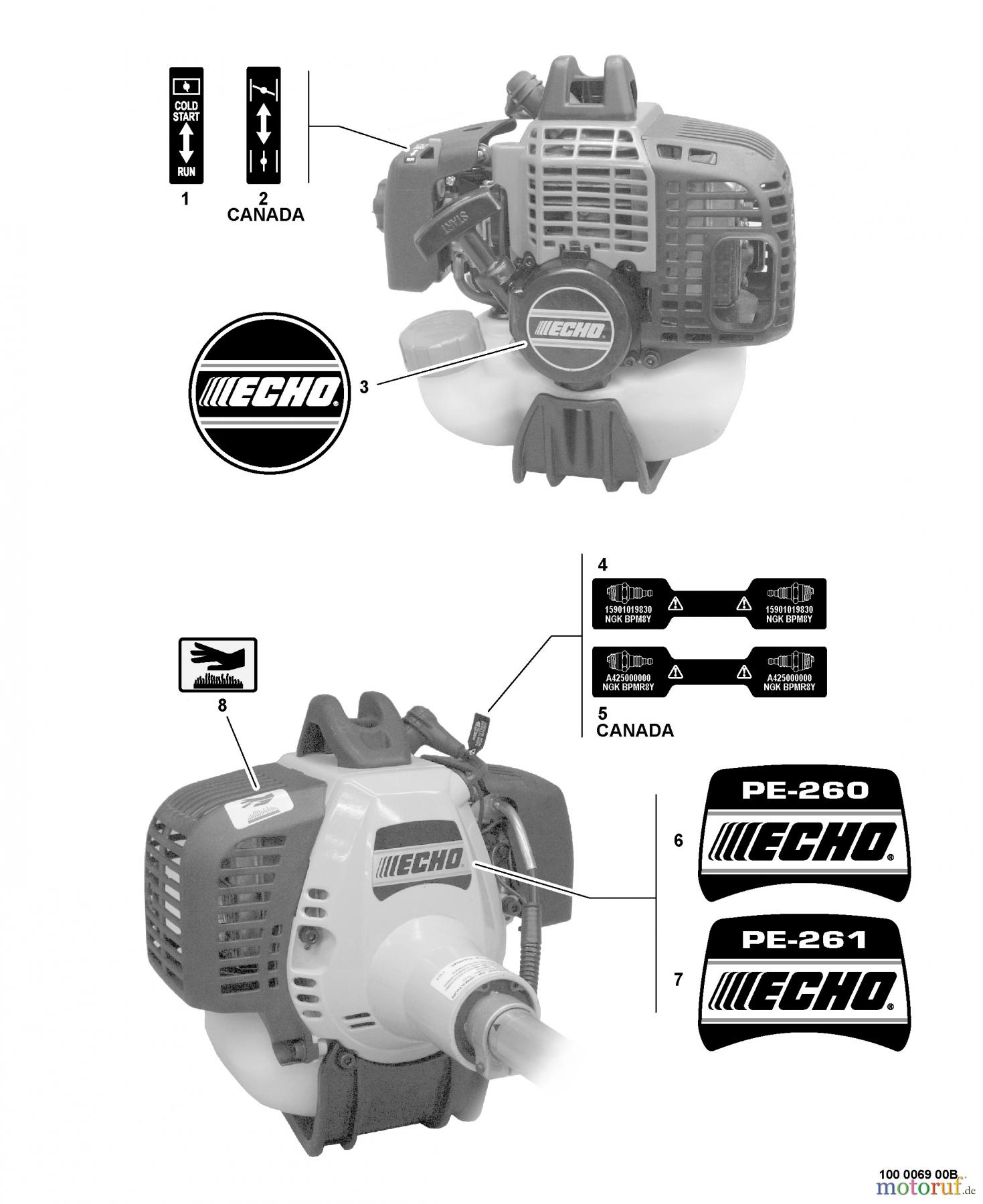 Echo Kantenschneider PE-261 - Echo Edger, S/N: 06001001 - 06999999 Labels