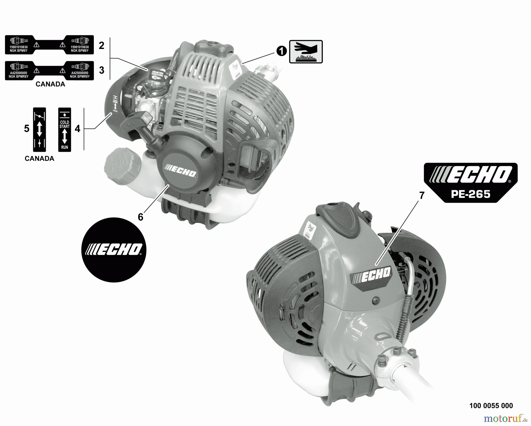 Echo Kantenschneider PE-265 - Echo Edger, S/N: S71612001001 - S71612999999 Labels