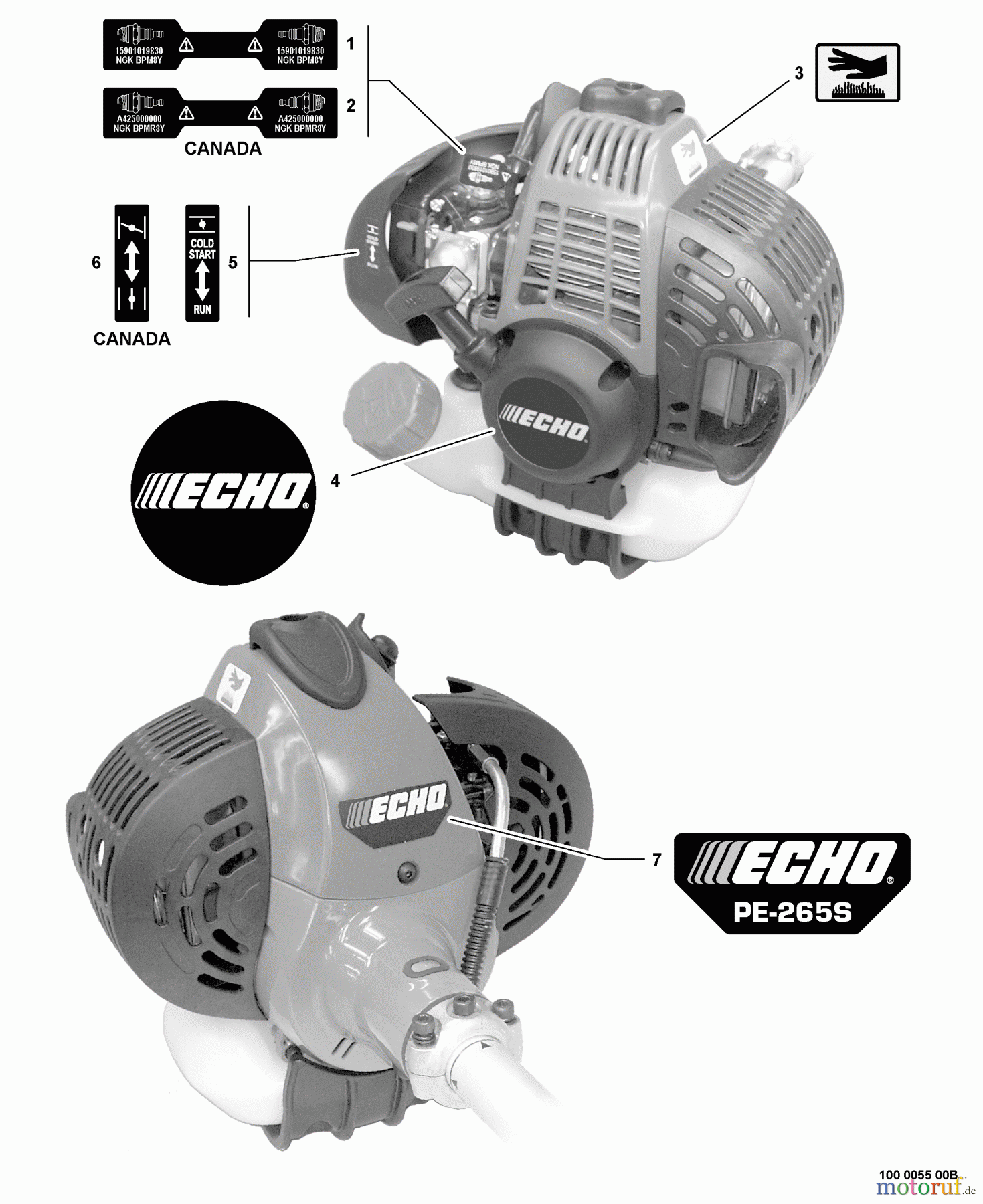 Echo Kantenschneider PE-265S - Echo Edger, S/N: S71513001001 - S71513999999 Labels