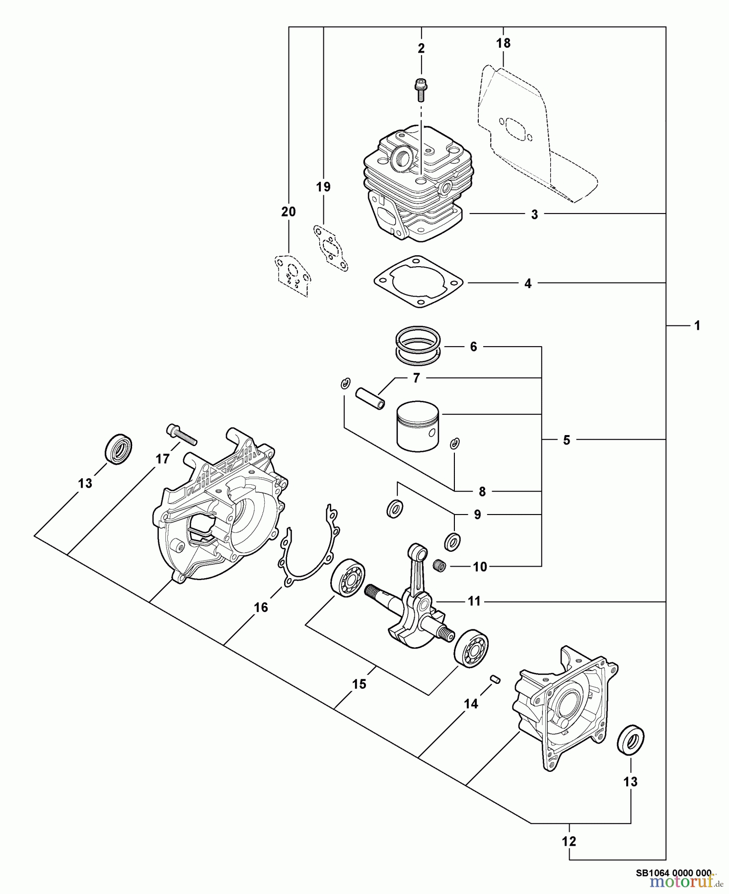 Echo Trimmer, Faden / Bürste SRM-311S - Echo String Trimmer, S/N:02001001 - 02999999 Engine, Short Block -- SB1064