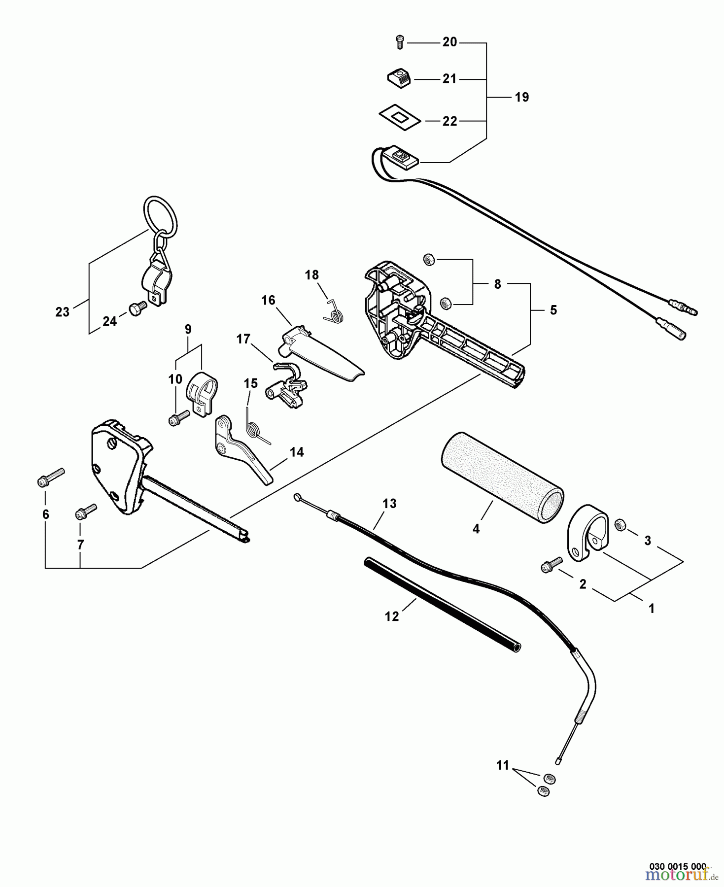Echo Kantenschneider PE-311 - Echo Edger, S/N: S76012001001 - S76012999999 Control Handle, Throttle Cable, Ignition Switch