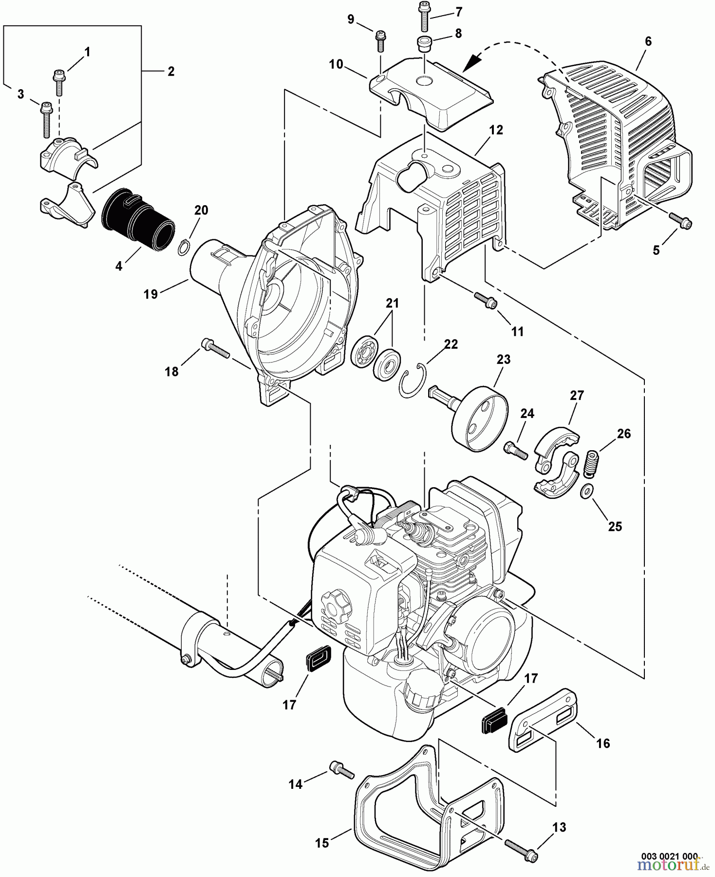 Echo Kantenschneider PE-311 - Echo Edger, S/N: S76012001001 - S76012999999 Engine Cover, Fan Case, Clutch