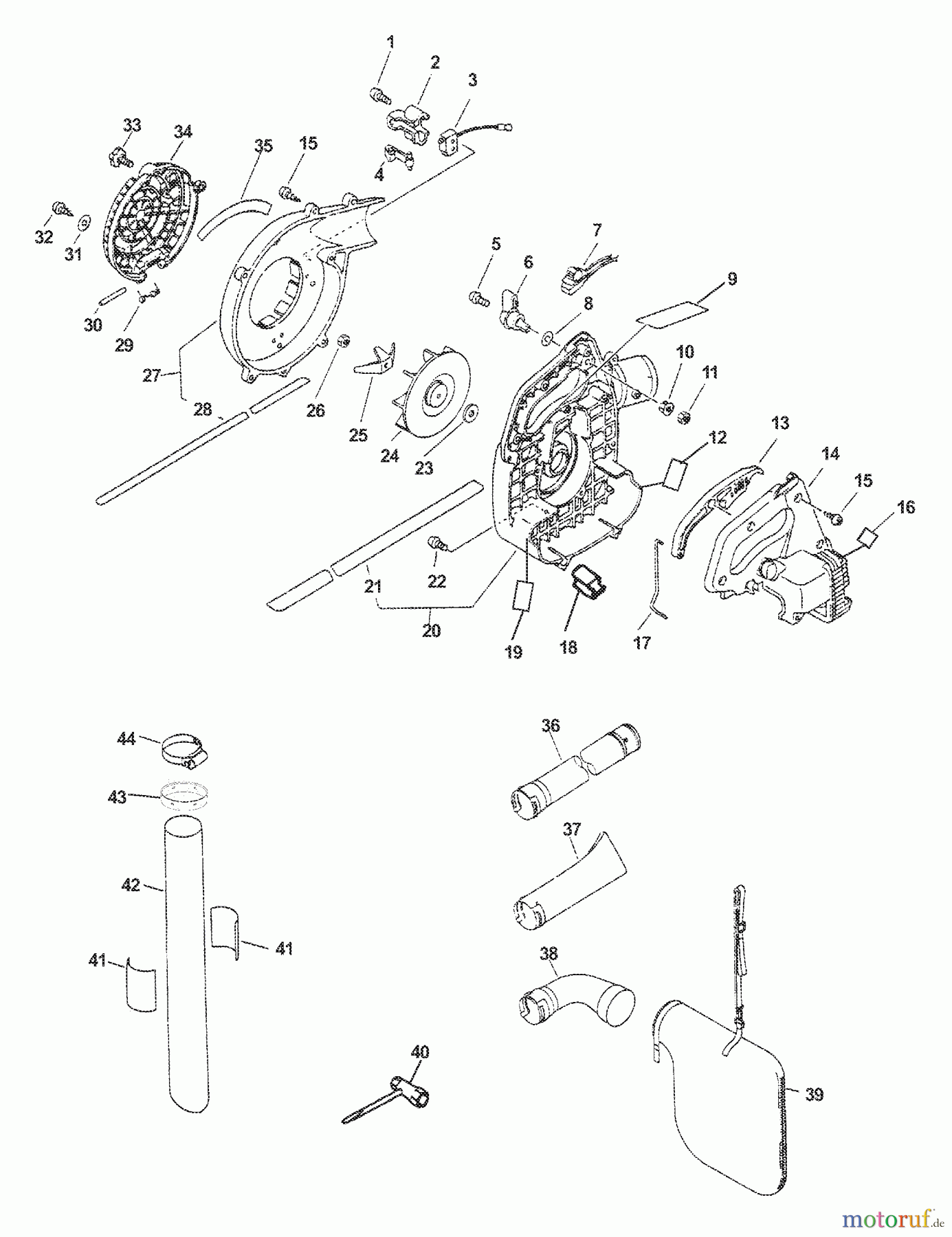 Echo Bläser / Sauger / Häcksler / Mulchgeräte ES-2100 - Echo Shredder/Vacuum (Type 1E) Fan, Fan Cases, Engine Cover, Tubes, Tool