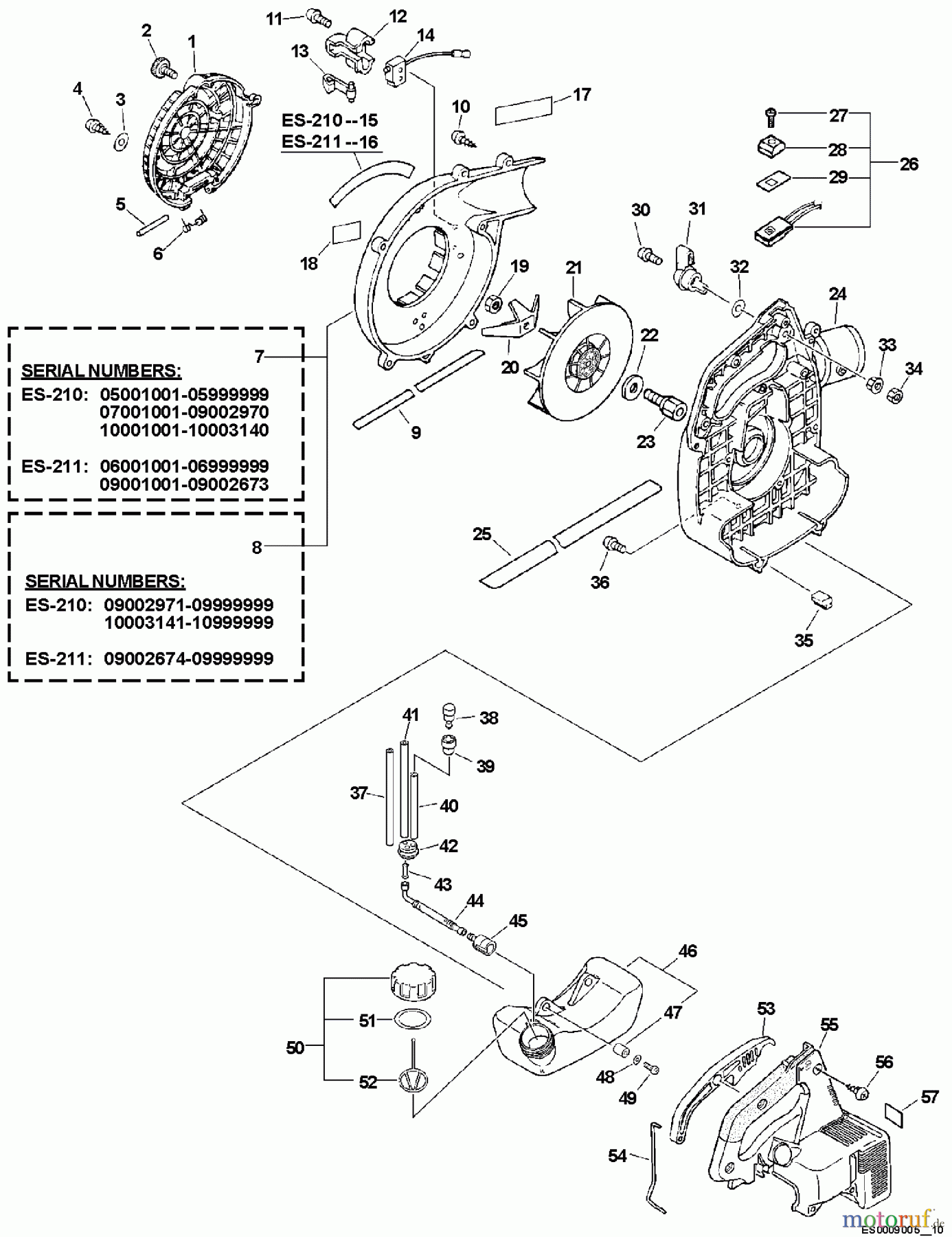 Echo Bläser / Sauger / Häcksler / Mulchgeräte ES-210 - Echo Shredder/Vacuum, S/N: 10001001 - 10999999 Fan Case, Engine Cover, Fuel System
