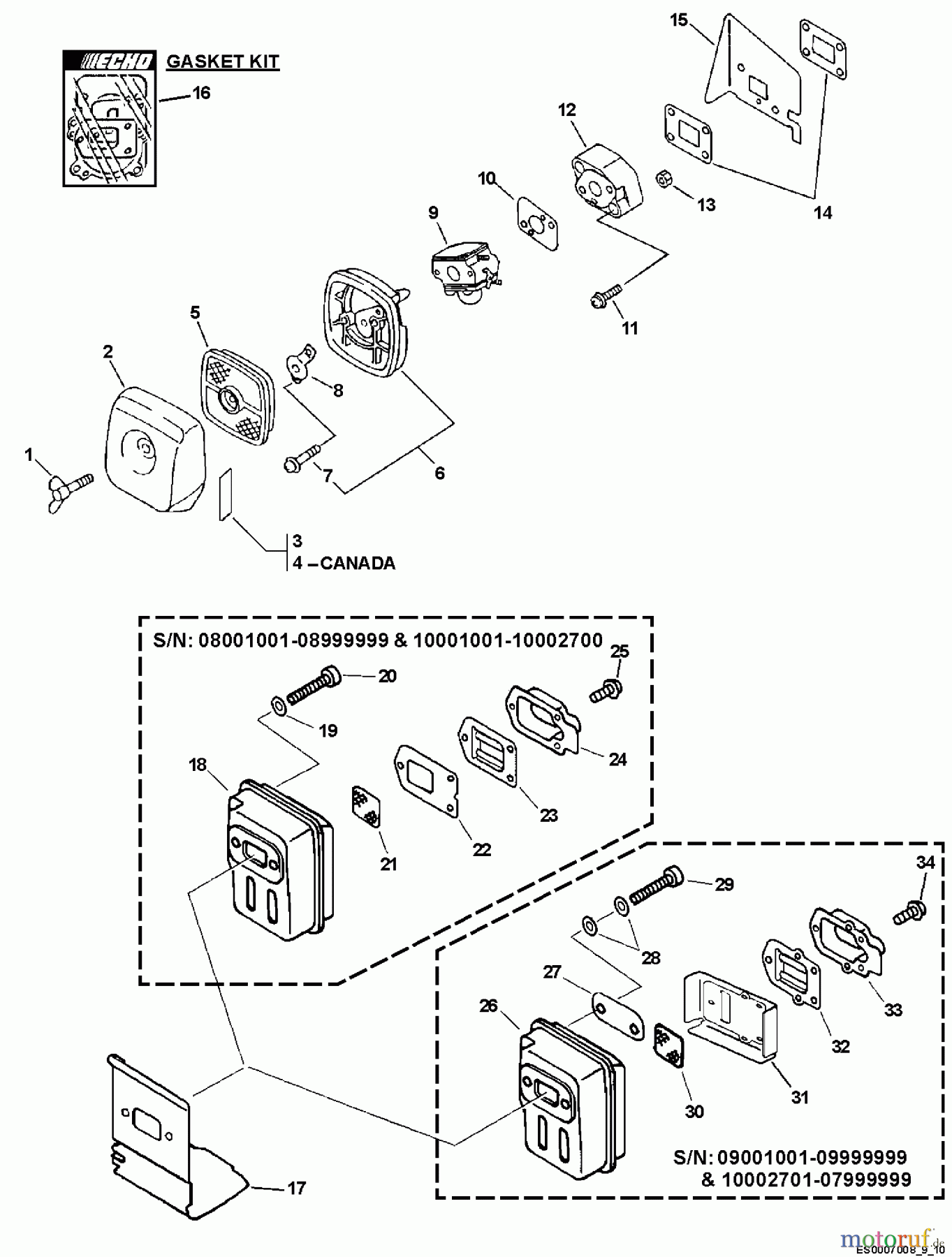 Echo Bläser / Sauger / Häcksler / Mulchgeräte ES-211 - Echo Shredder/Vacuum, S/N: 09001001 - 09999999 Intake, Exhaust