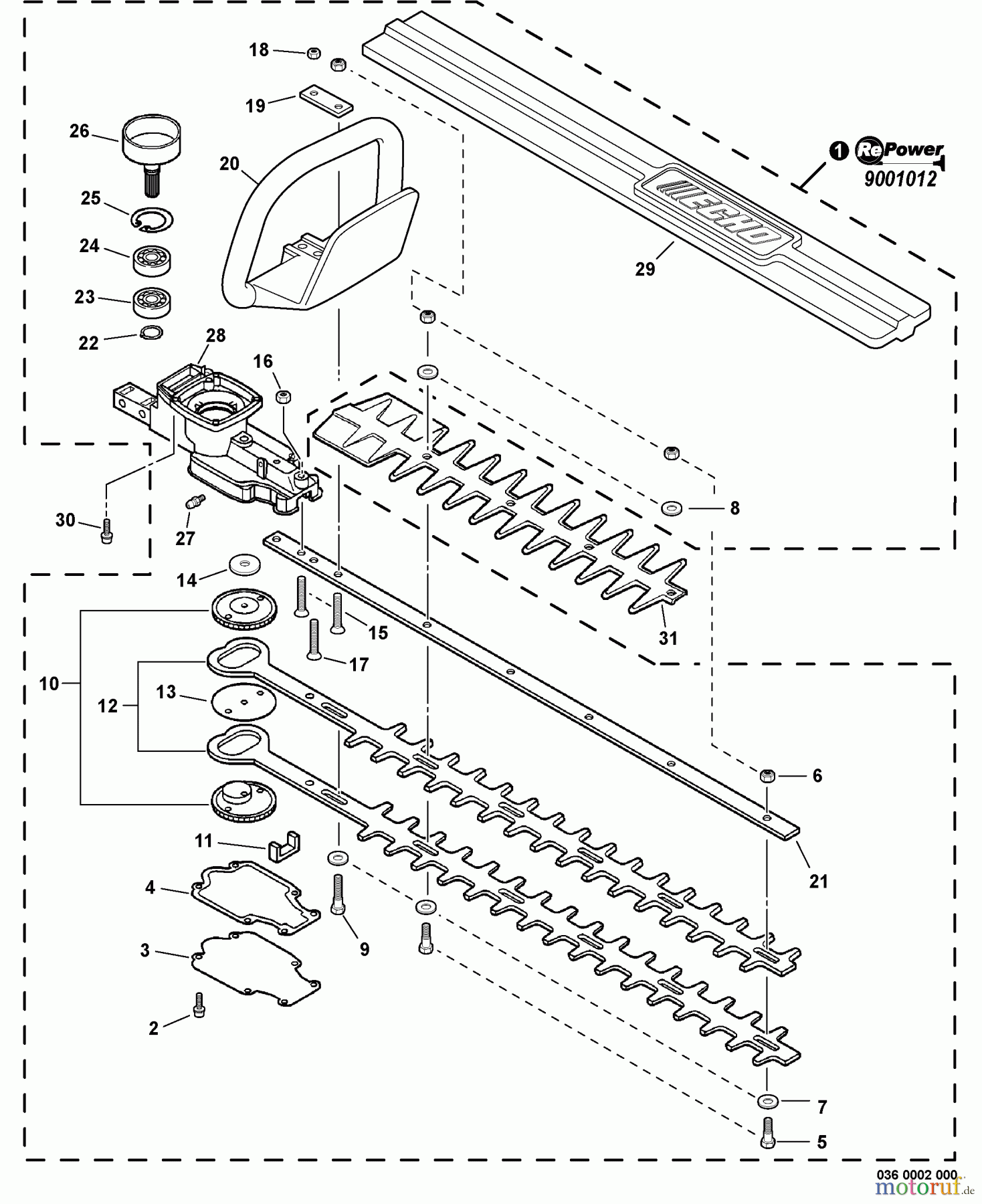Echo Heckenscheren HC-150 - Echo Hedge Trimmer, S/N: S83613001001 - S83613999999 Blades, Front Handle, Gear Case