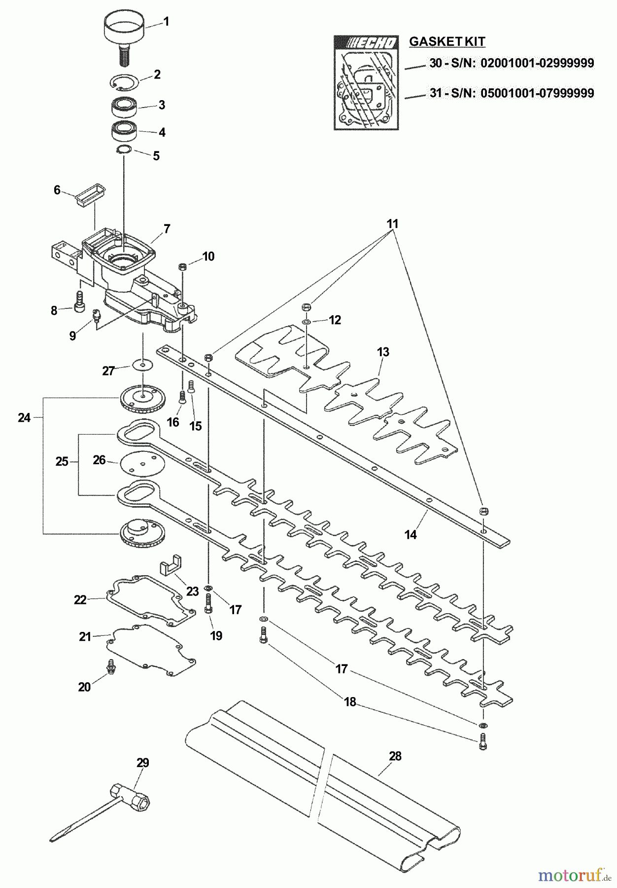 Echo Heckenscheren HC-151i - Echo Hedge Trimmer, S/N: 09001001 - 09999999 Cutters, Gear Case, Tools