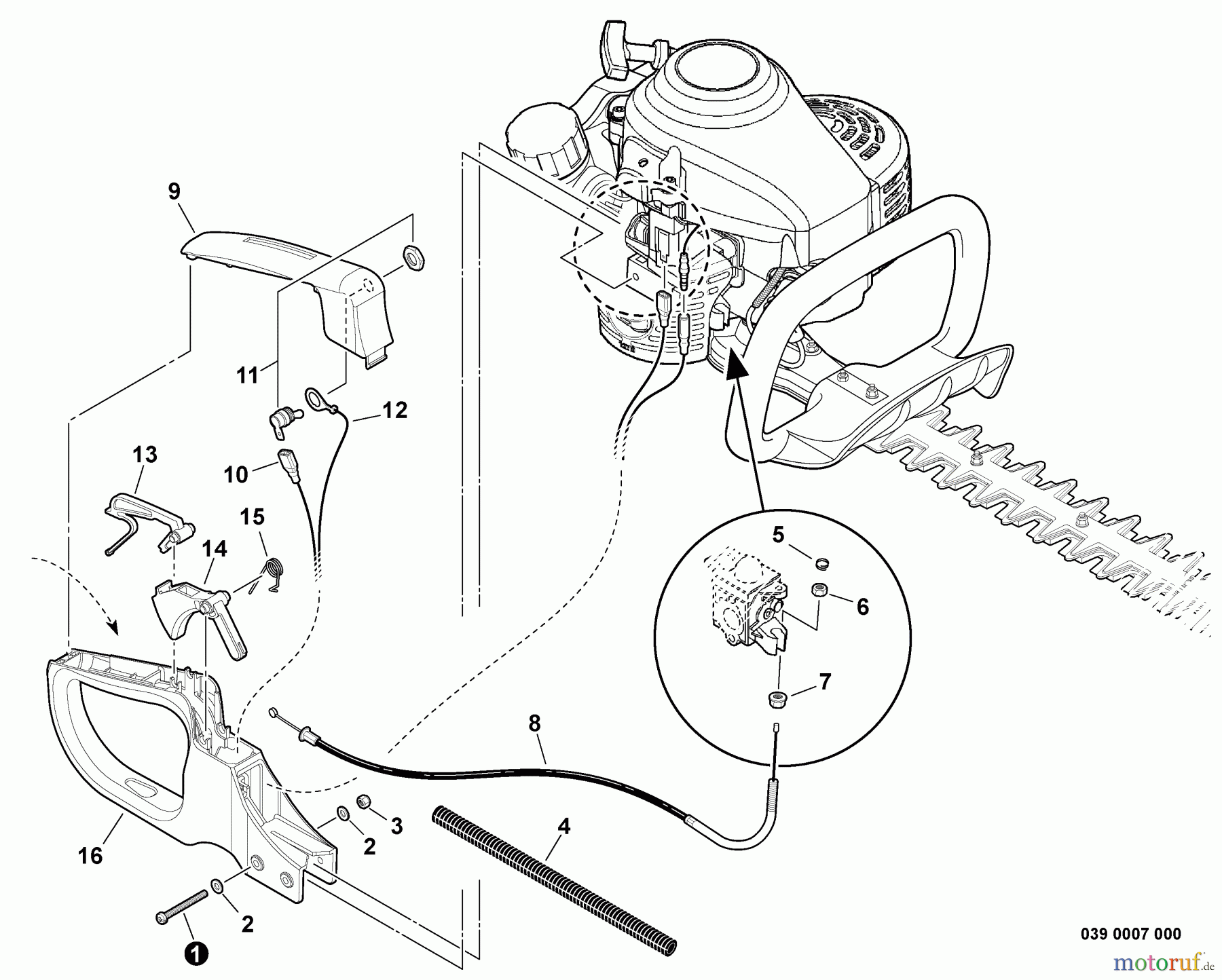 Echo Heckenscheren HC-155 - Echo Hedge Trimmer, S/N: S68011001001 - S68011999999 Rear Handle, Ignition Switch, Throttle Cable
