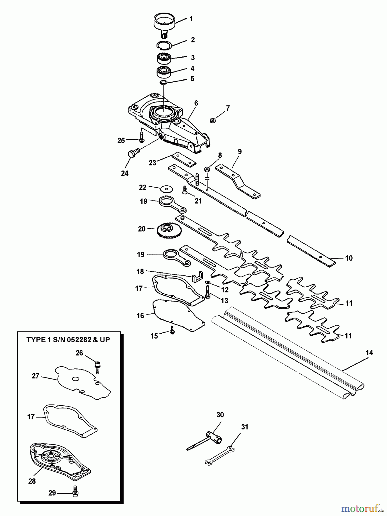 Echo Heckenscheren HC-1600 - Echo Hedge Trimmer (Type 1) Gear Case, Blades, Tools
