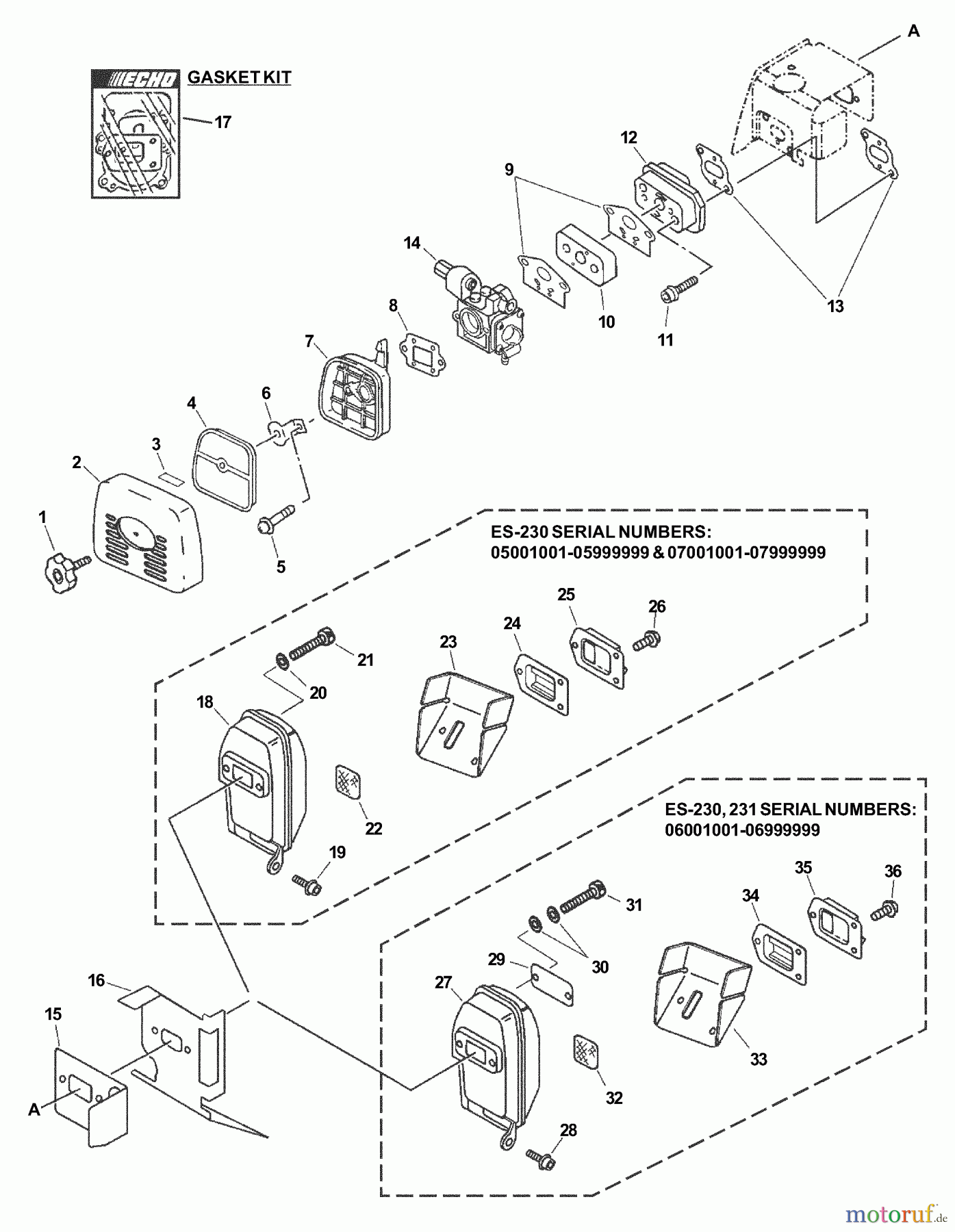 Echo Bläser / Sauger / Häcksler / Mulchgeräte ES-230 - Echo Shredder/Vacuum, S/N: 07001001 - 07999999 Intake, Exhaust