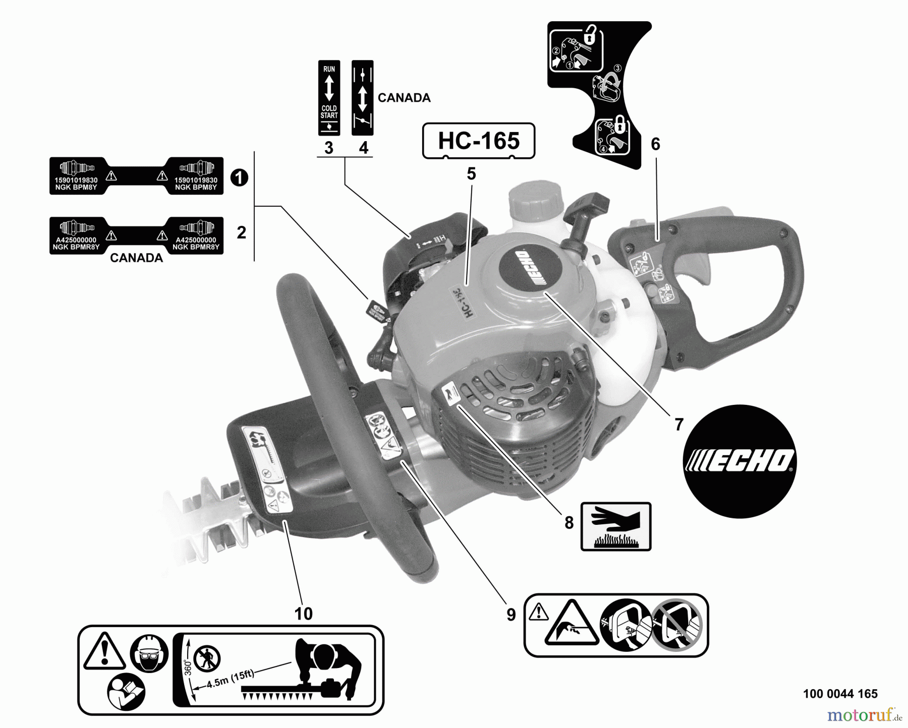 Echo Heckenscheren HC-165 - Echo Hedge Trimmer, S/N: S84013001001 - S84013999999 Labels