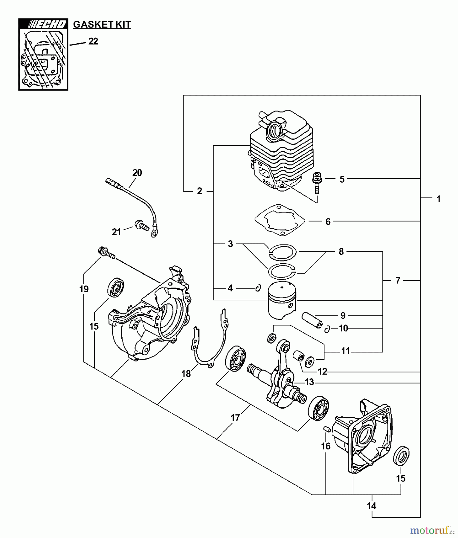 Echo Bläser / Sauger / Häcksler / Mulchgeräte ES-2400 - Echo Shredder/Vacuum (Type 1E) Engine, Short Block, Cylinder