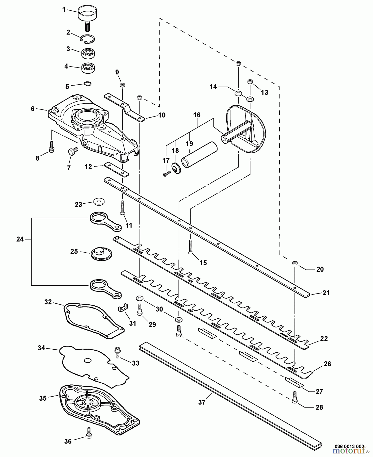 Echo Heckenscheren HC-225 - Echo Hedge Trimmer, S/N: S85213001001 - S85213999999 Gear Case, Front Handle, Blades