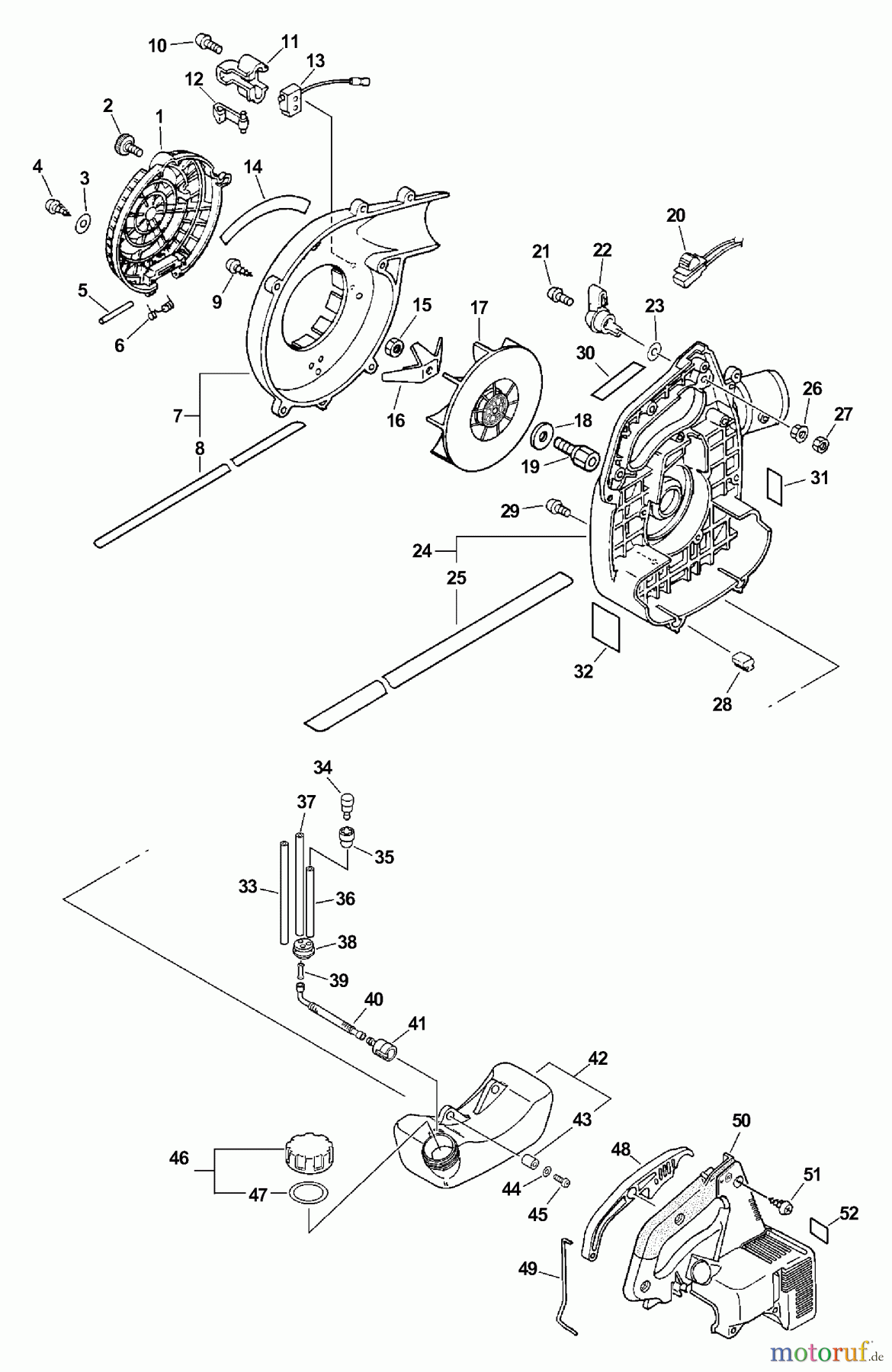 Echo Bläser / Sauger / Häcksler / Mulchgeräte ES-2400 - Echo Shredder/Vacuum (Type 1) Fan Case, Engine Cover, Fuel System
