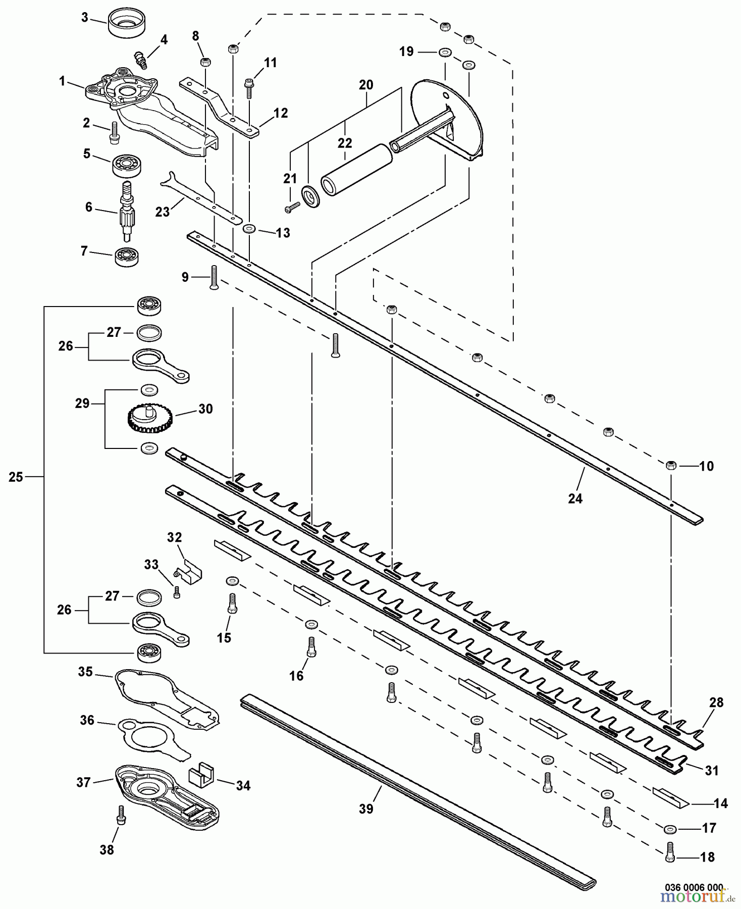 Echo Heckenscheren HC-231 - Echo Hedge Trimmer, S/N: S76712001001 - S76712999999 Gear Case, Blades, Front Handle