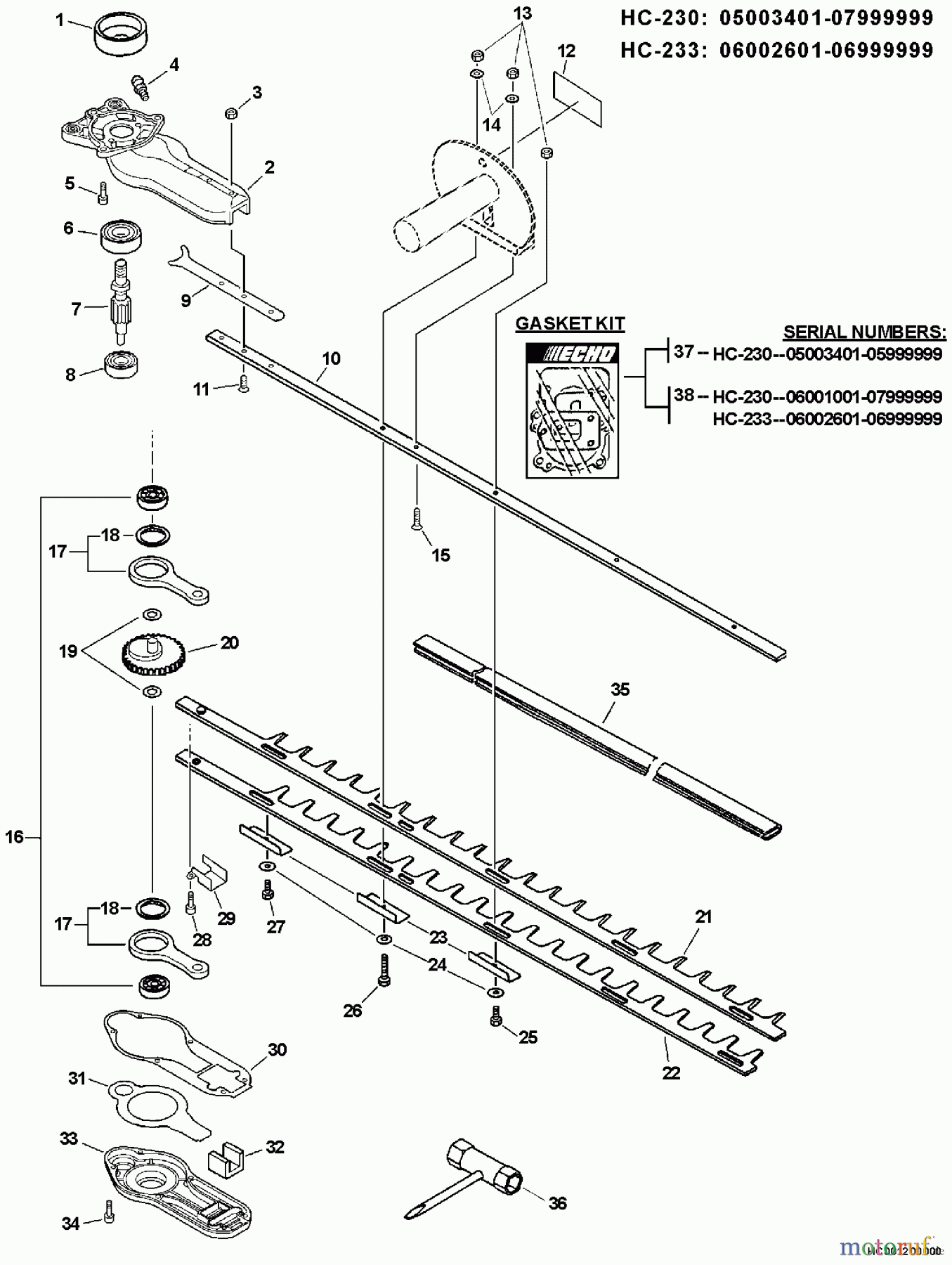Echo Heckenscheren HC-233 - Echo Hedge Trimmer, S/N: 06001001 - 06999999 Blades, Gear Case, Tools S/N: 06002601 - 06999999