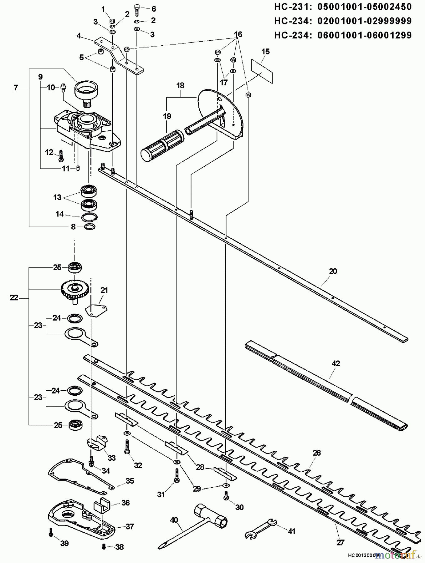 Echo Heckenscheren HC-231 - Echo Hedge Trimmer, S/N: 05001001 - 05999999 Blades, Gear Case, Side Handle, Tools S/N: 05001001 - 05002450