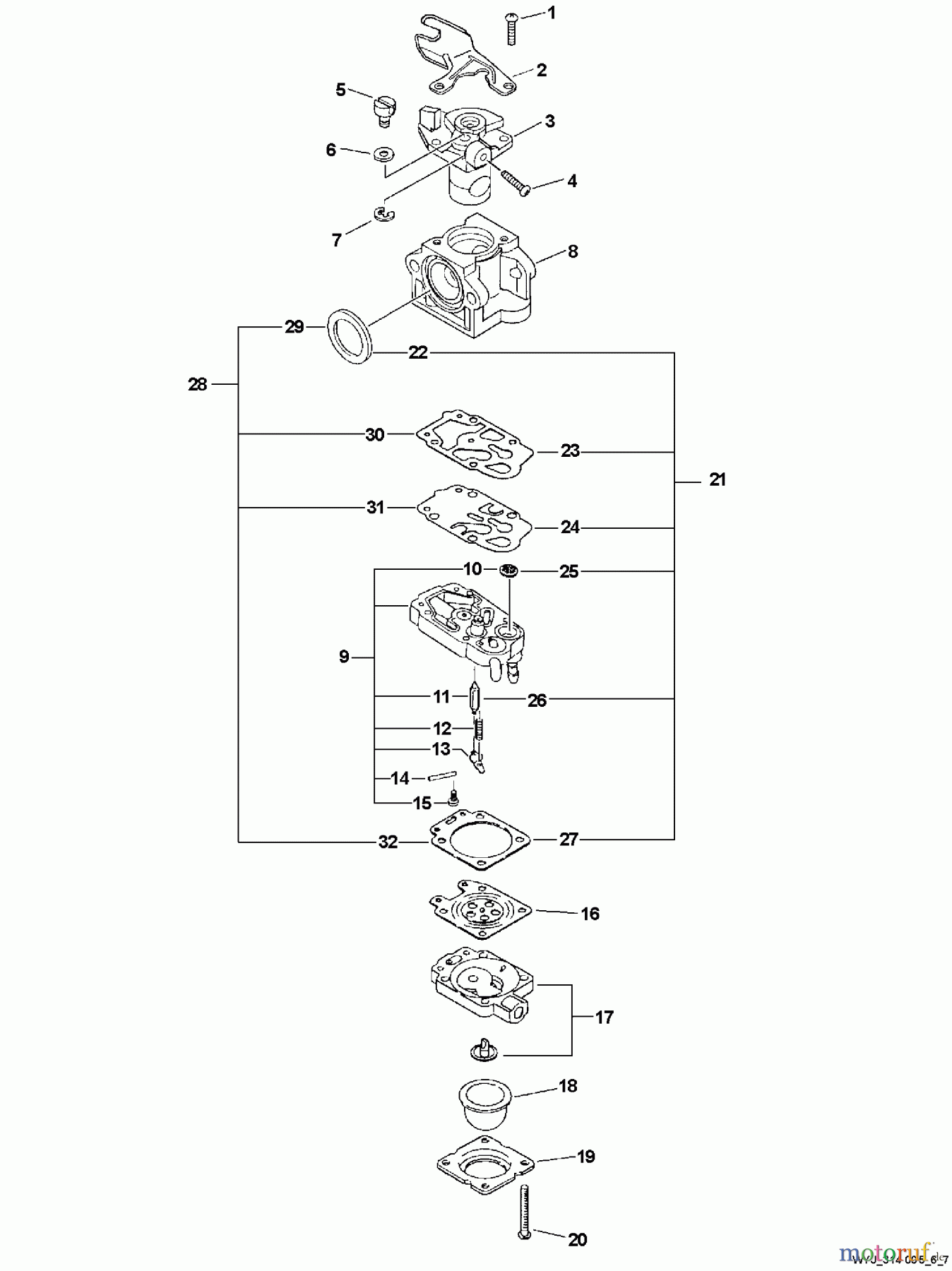 Echo Heckenscheren HC-231 - Echo Hedge Trimmer, S/N: 05001001 - 05999999 Carburetor -- WYJ-314