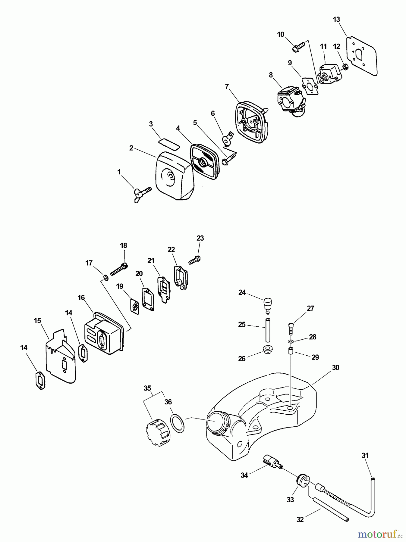 Echo Heckenscheren HC-2410 - Echo Hedge Trimmer (Type 1E) Intake, Exhaust, Fuel System