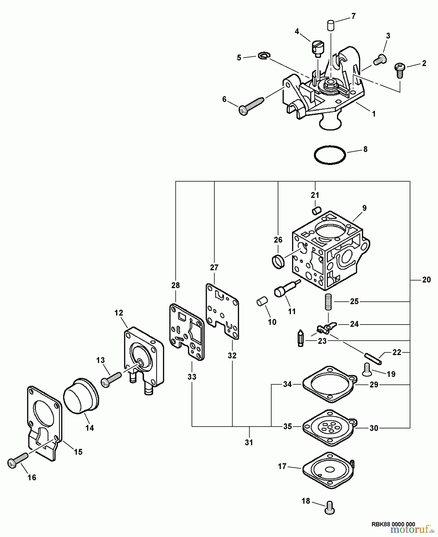  Echo Heckenscheren HC-165 - Echo Hedge Trimmer, S/N: S69411001001 - S69411999999 Carburetor -- RB-K88  S/N: S69411001001 - S69411002241