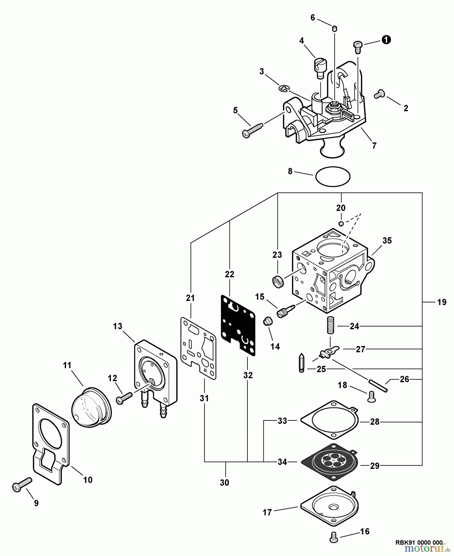 Echo Heckenscheren HC-185 - Echo Hedge Trimmer, S/N: S69511001001 - S69511999999 Carburetor -- RB-K91 S/N: S69511002065 - S69511003184