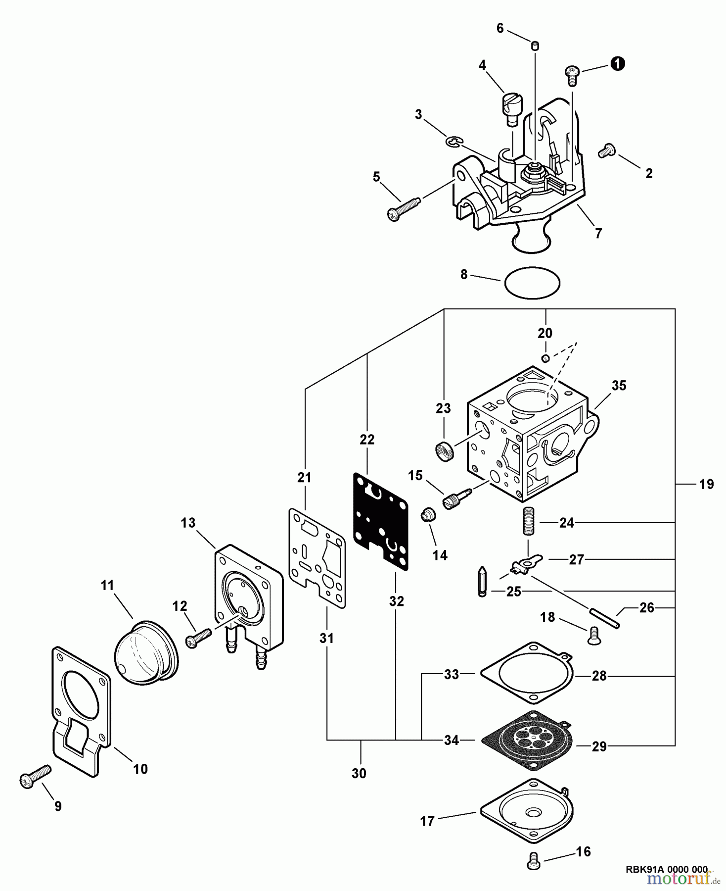  Echo Heckenscheren HC-225 - Echo Hedge Trimmer, S/N: S75912001001 - S75912999999 Carburetor -- RB-K91A  S/N: S75912002585 - S75912999999
