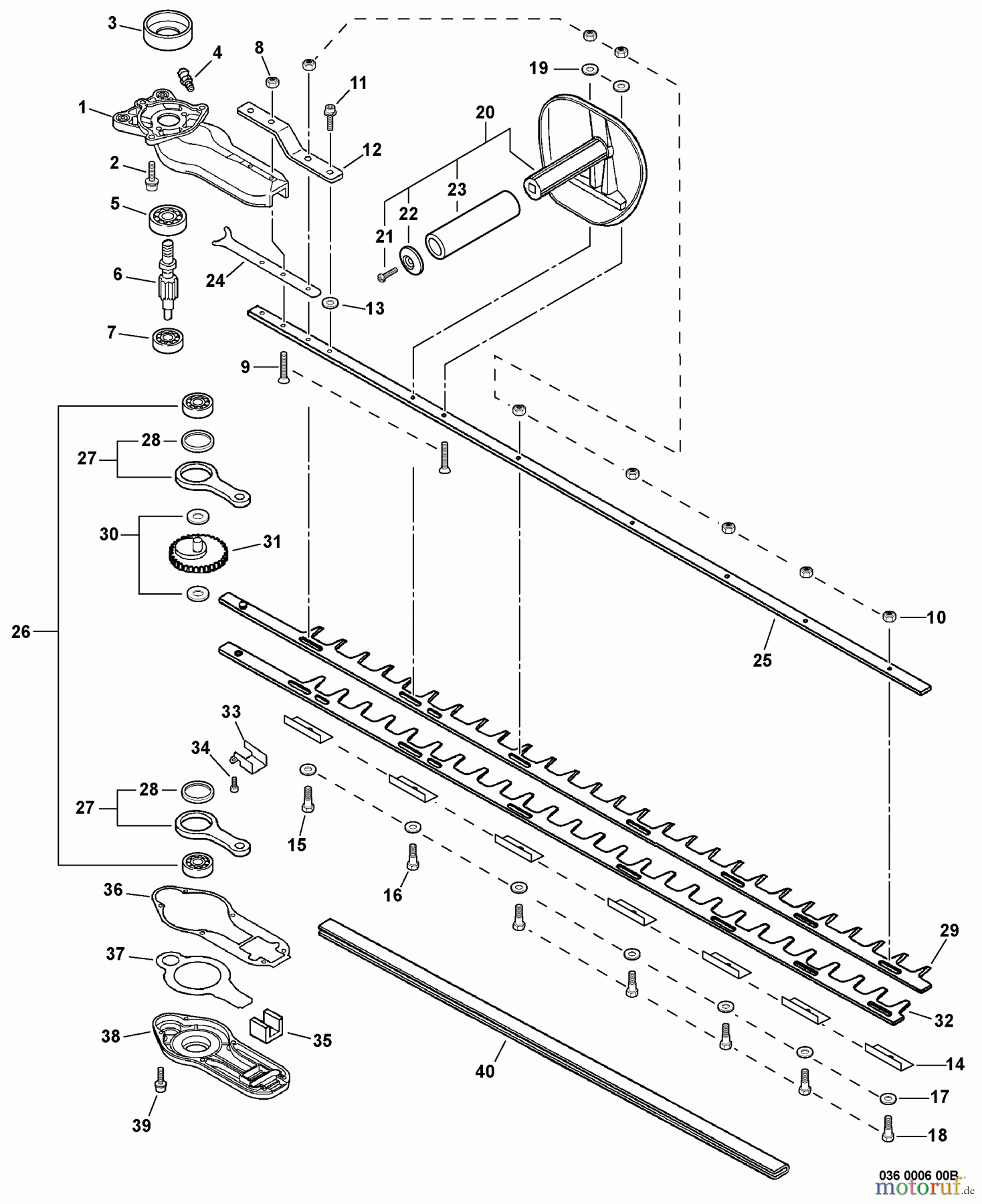  Echo Heckenscheren HC-245 - Echo Hedge Trimmer, S/N: S64911001001 - S64911999999 Gear Case, Blades, Front Handle