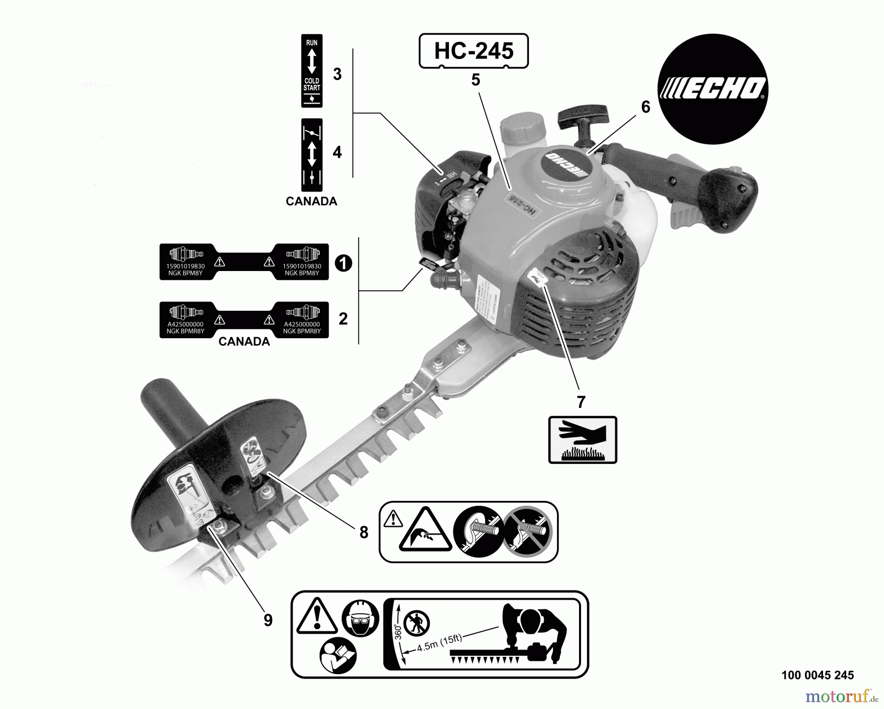 Echo Heckenscheren HC-245 - Echo Hedge Trimmer, S/N: S85113001001 - S85113999999 Labels