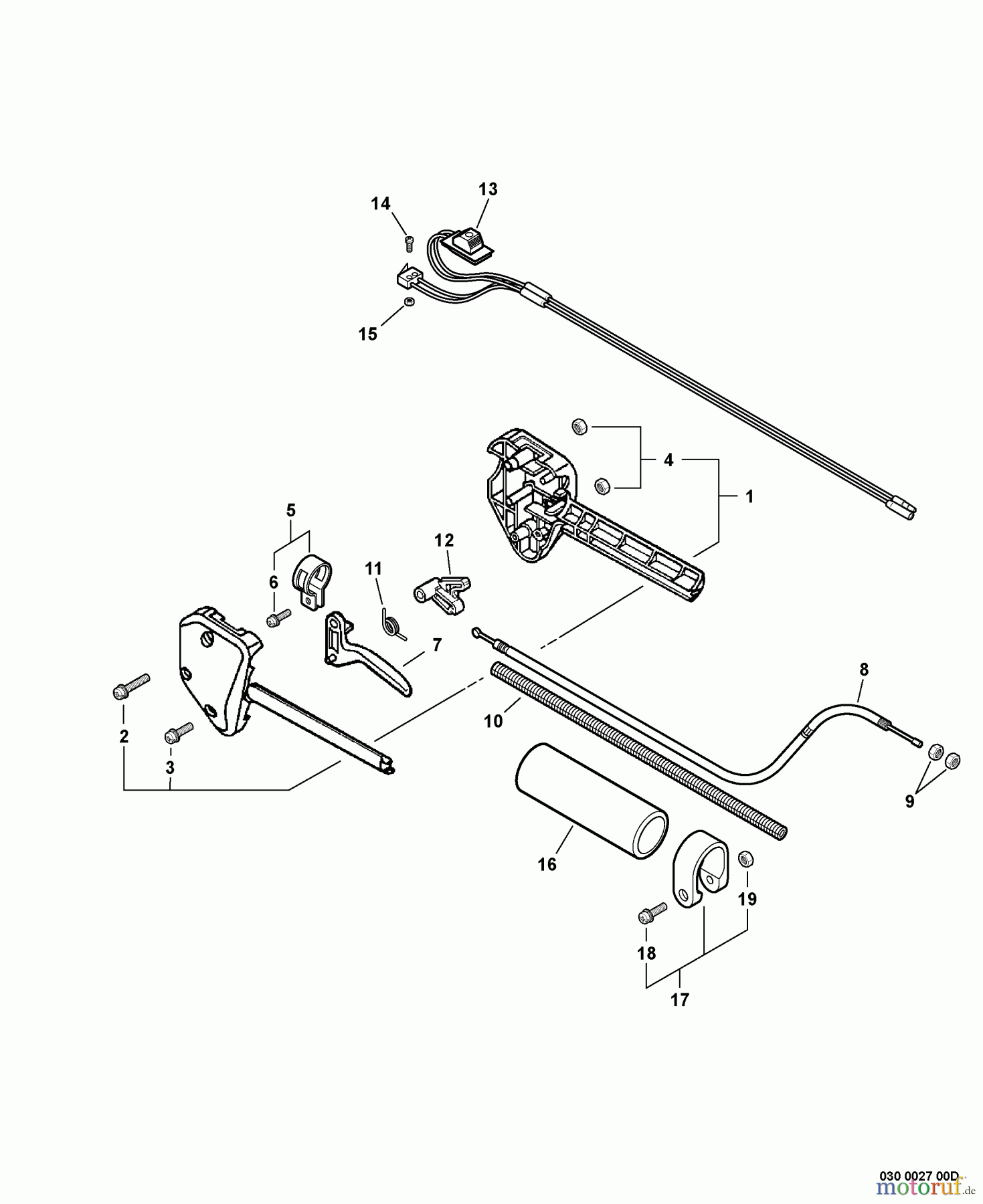  Echo Heckenscheren HCA-261 - Echo Hedge Trimmer, S/N: 02001001 - 02999999 Control Handle, Throttle Cable, Ignition Switch