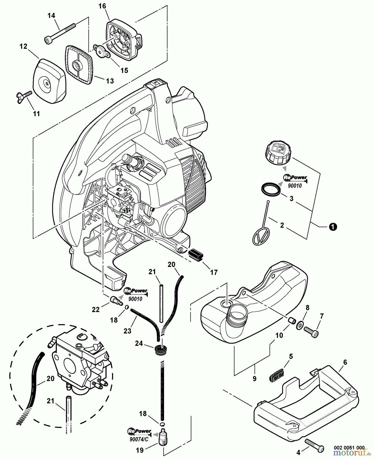 Echo Bläser / Sauger / Häcksler / Mulchgeräte ES-250 - Echo Shredder/Vacuum, S/N: P33813001001 - P33813999999 Fuel System, Side Handle S/N: P33813001001 - P33813001640