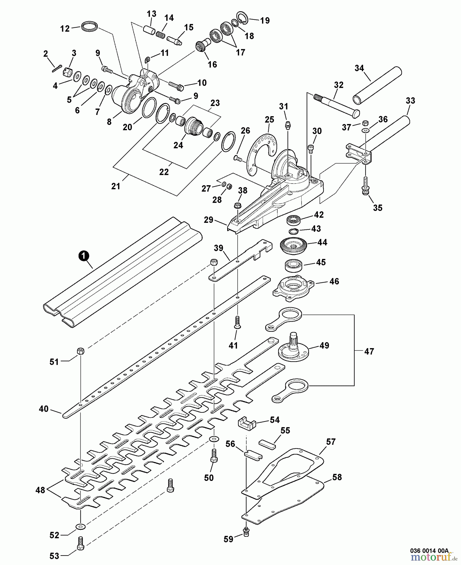 Echo Heckenscheren HCA-260 - Echo Hedge Trimmer, S/N: 07001001 - 07999999 Gear Case, Blades S/N: 07001351 - 07001676