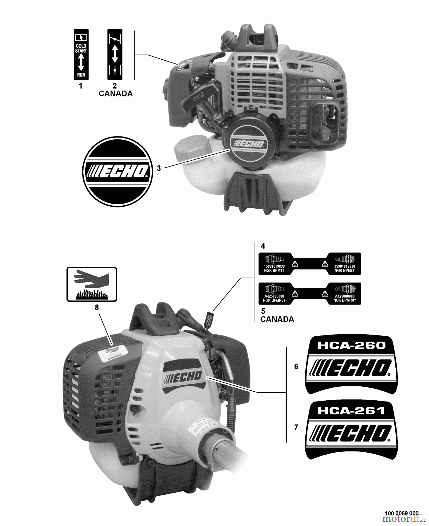Echo Heckenscheren HCA-260 - Echo Hedge Trimmer, S/N: S69211001001 - S69211999999 Labels