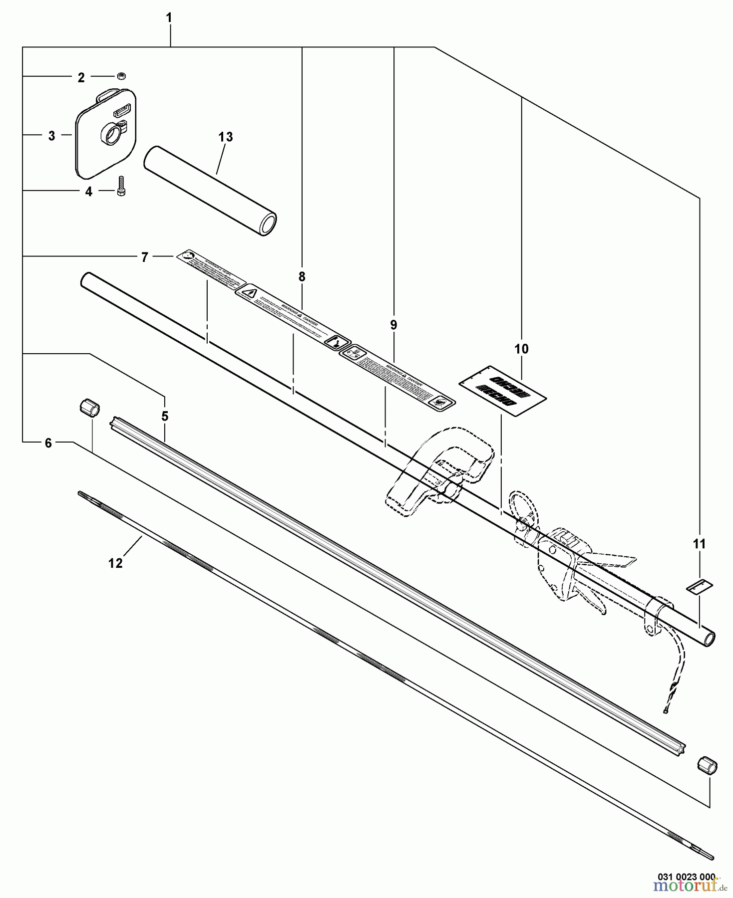  Echo Heckenscheren HCA-260 - Echo Hedge Trimmer, S/N: 07001001 - 07999999 Main Pipe Assembly, Driveshaft  S/N: 07001351 - 07999999