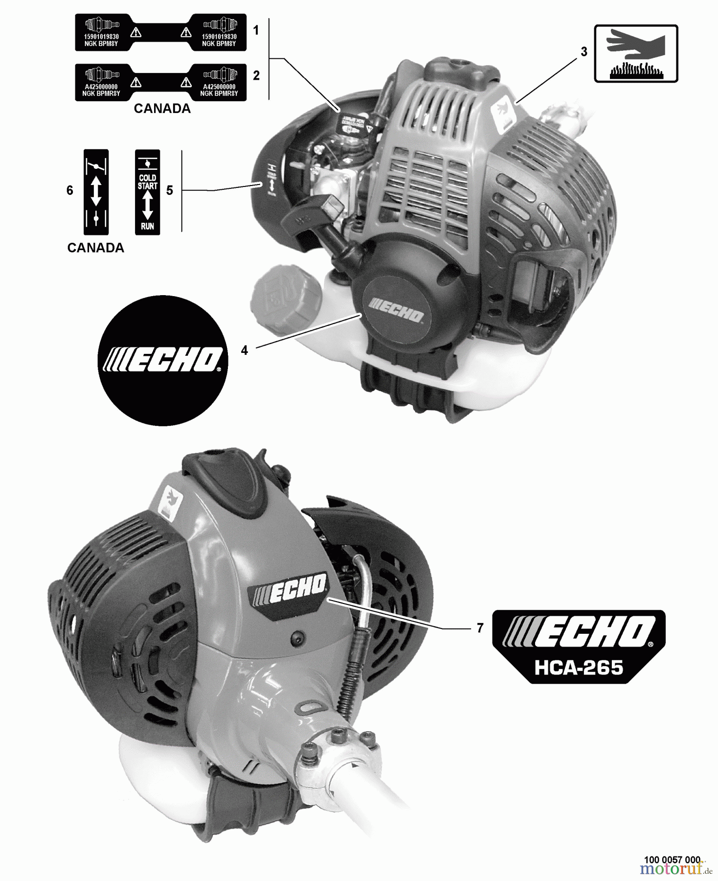 Echo Heckenscheren HCA-265 - Echo Hedge Trimmer, S/N: S77911001001 - S77911999999 Labels