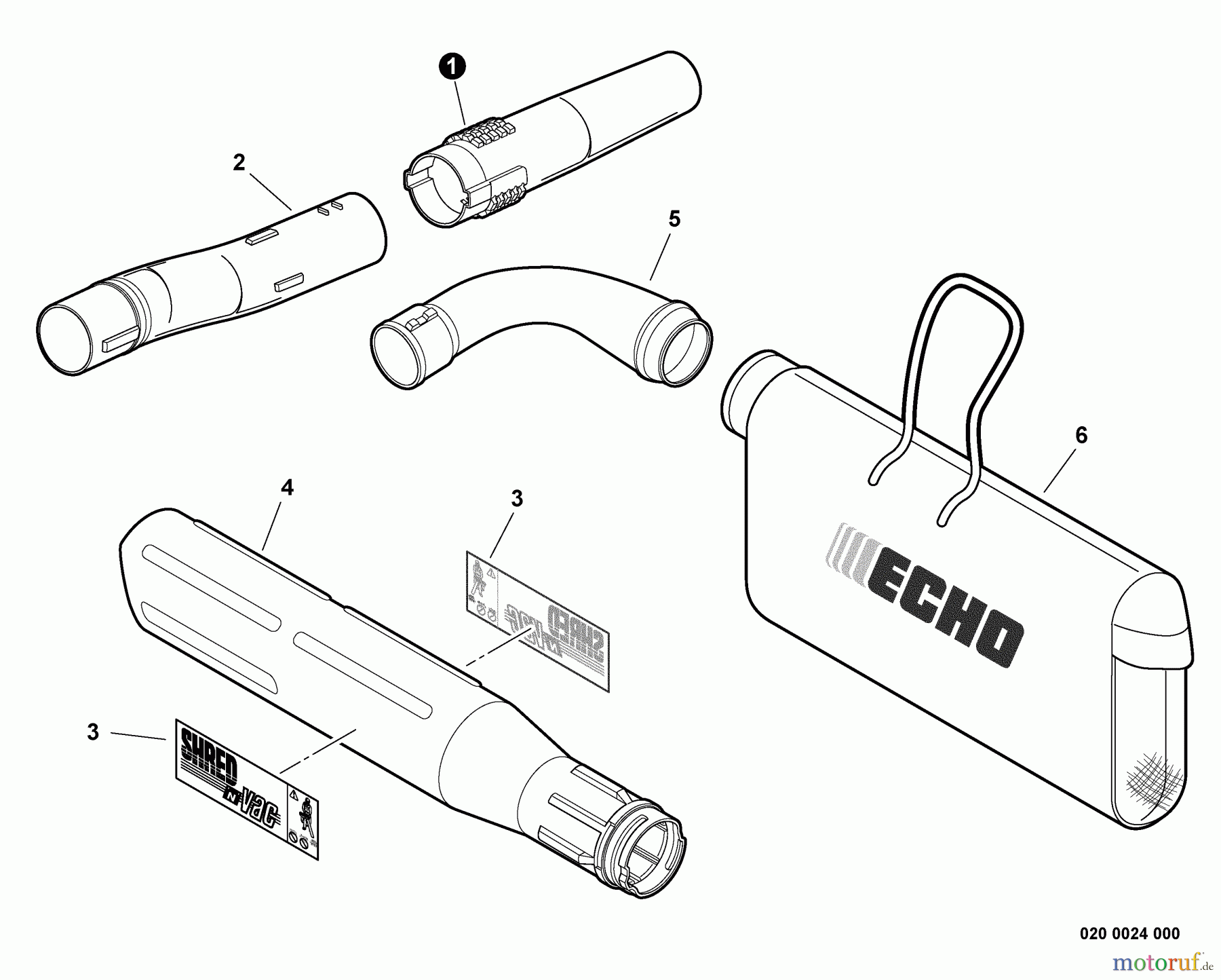 Echo Bläser / Sauger / Häcksler / Mulchgeräte ES-250 - Echo Shredder/Vacuum, S/N: P33612001001 - P33612999999 Blower Tubes, Debris Bag