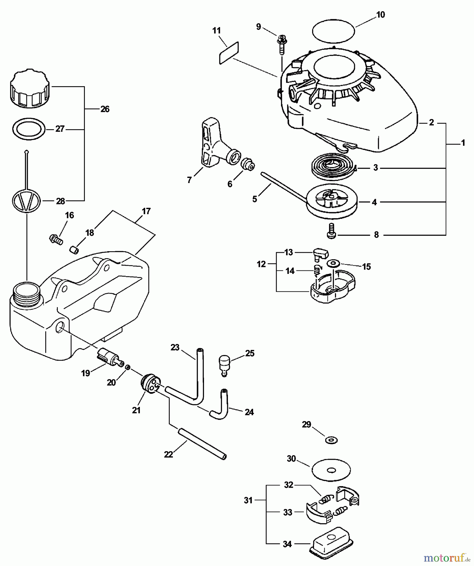 Echo Heckenscheren HCR-150 - Echo Hedge Trimmer, S/N: 05001001 - 05999999 Starter, Fuel System, Clutch