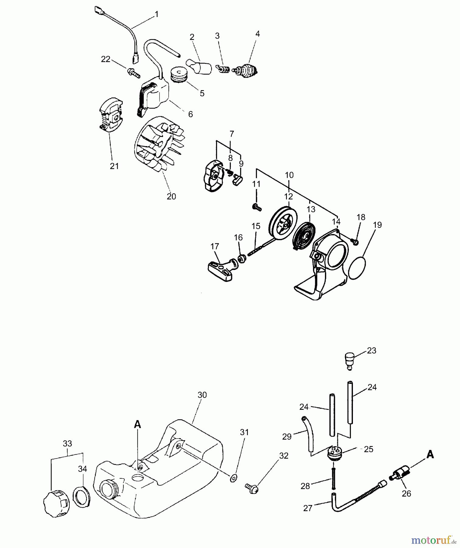 Echo Heckenscheren SHC-1700 - Echo Shaft Hedge Trimmer (Type 1E) Clutch, Fuel System, Ignition, Starter