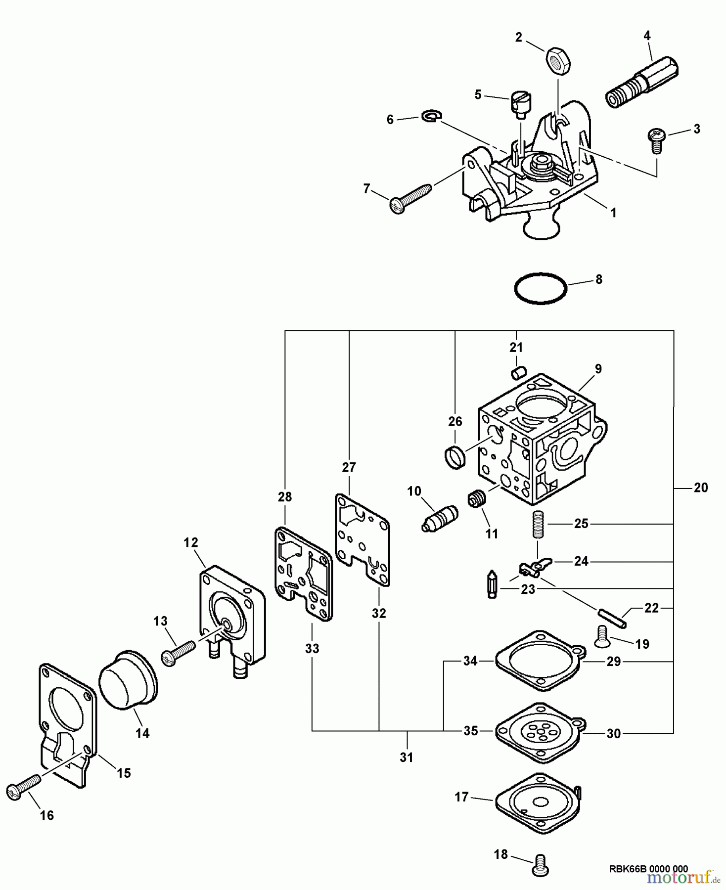 Echo Kantenschneider PE-200 - Echo Edger, S/N: 05001001 - 05999999 Carburetor -- RB-K66B S/N: 05001001 - 05032540