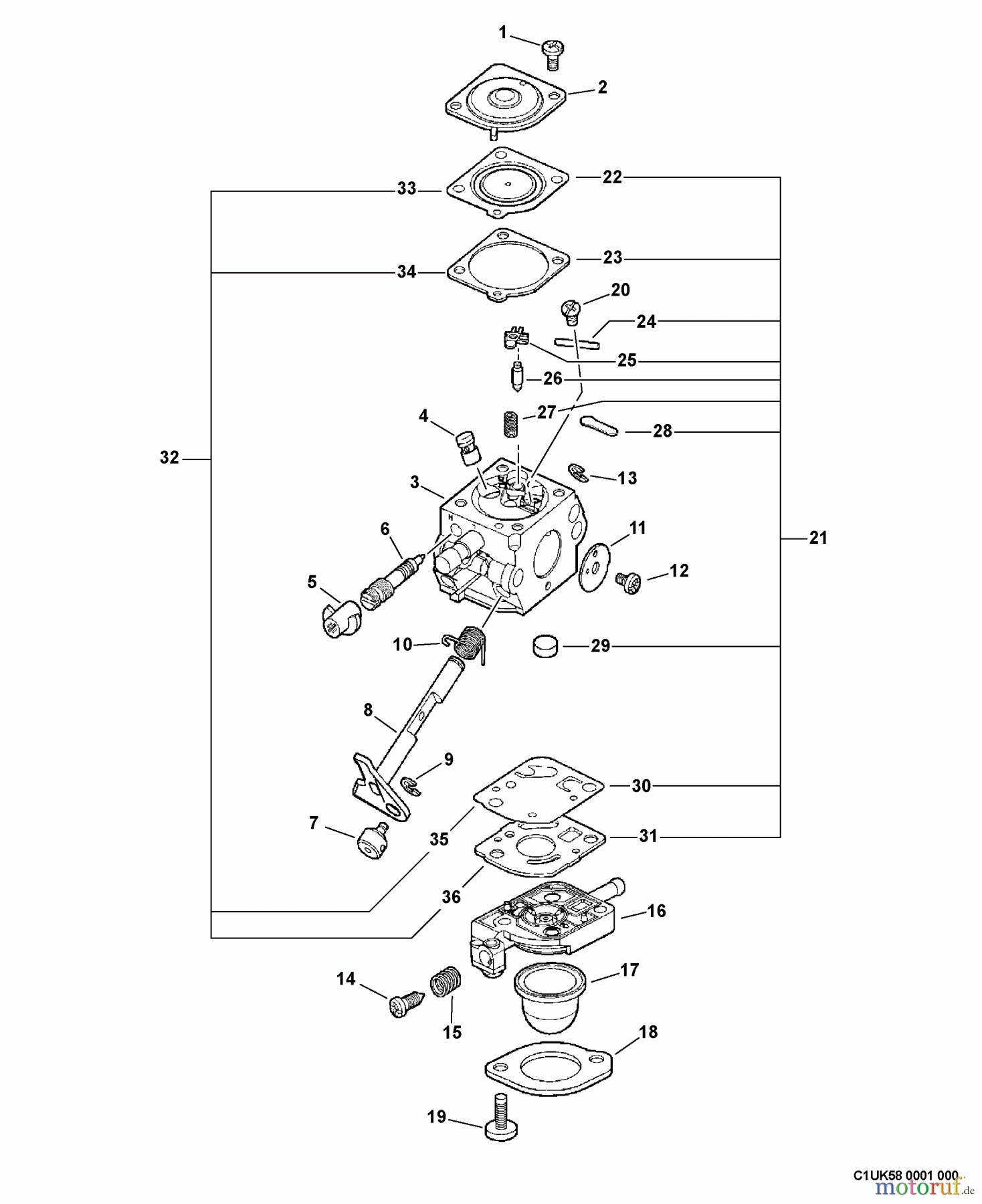 Echo Heckenscheren SHC-211 - Echo Shaft Hedge Trimmer, S/N: 02001001 - 02999999 Carburetor -- C1U-K58
