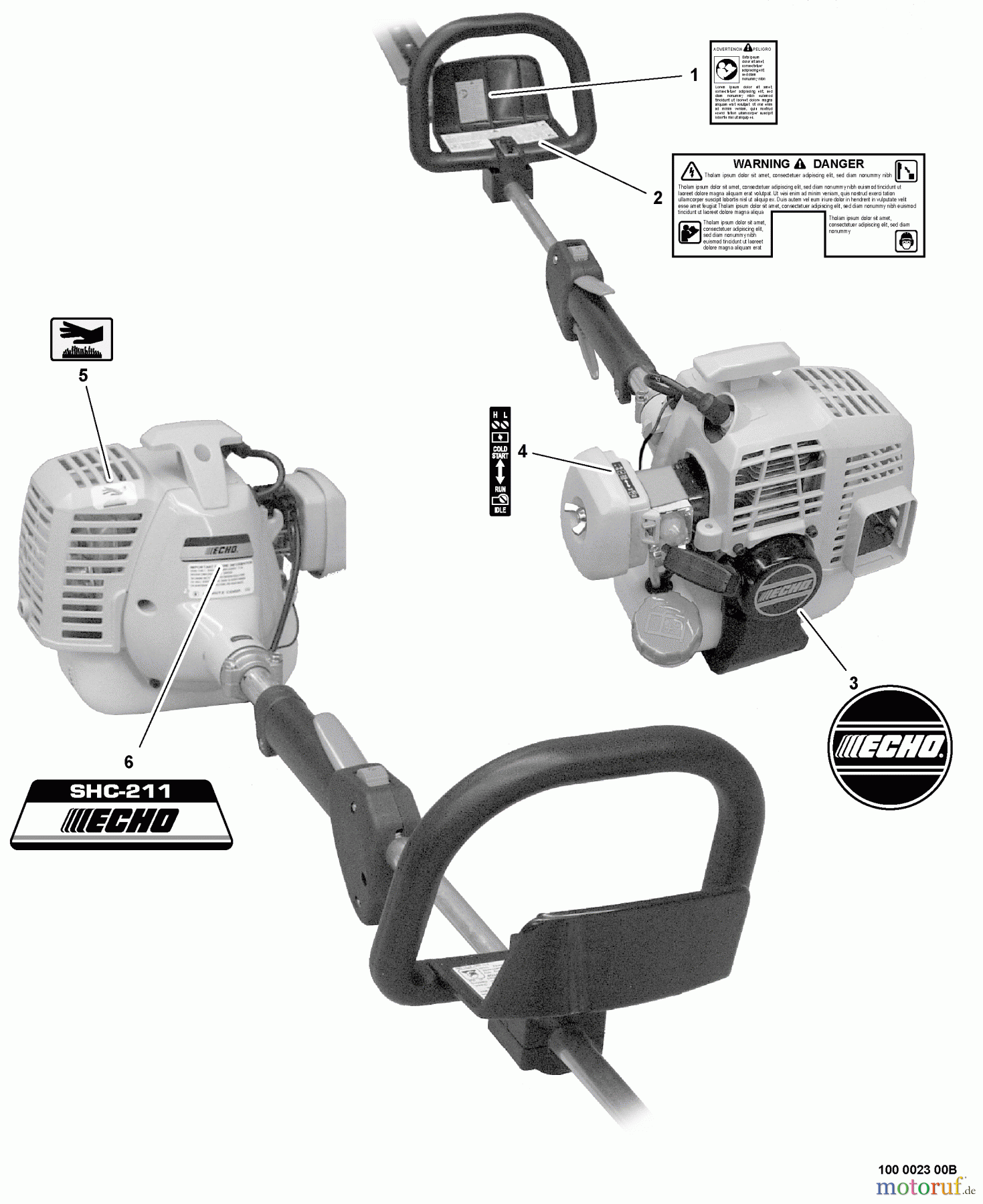Echo Heckenscheren SHC-211 - Echo Shaft Hedge Trimmer, S/N: 02001001 - 02999999 Labels