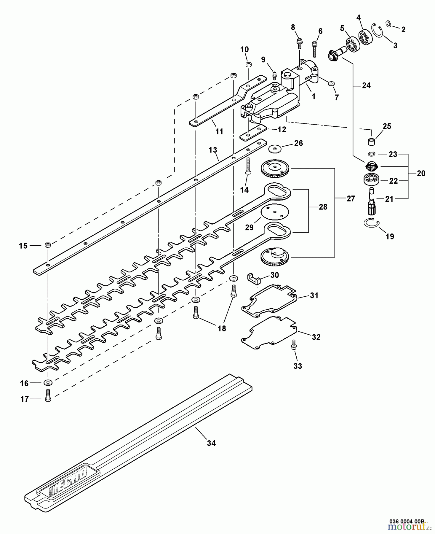 Echo Heckenscheren SHC-211 - Echo Shaft Hedge Trimmer, S/N: 09001001 - 09999999 Gear Case, Blades S/N: 09001001 - 09001132