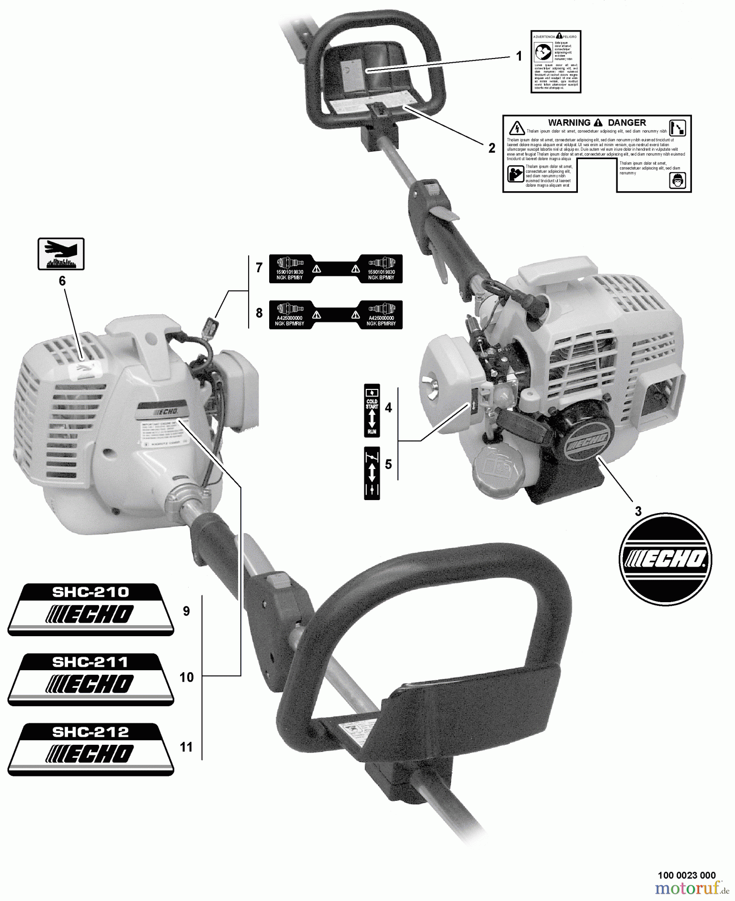  Echo Heckenscheren SHC-210 - Echo Shaft Hedge Trimmer, S/N: 05001001 - 05999999 Labels