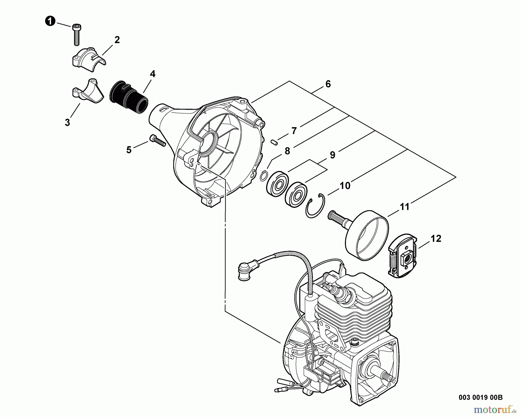 Echo Heckenscheren SHC-225S - Echo Shaft Hedge Trimmer, S/N: S86012001001 - S86012999999 Fan Case, Clutch