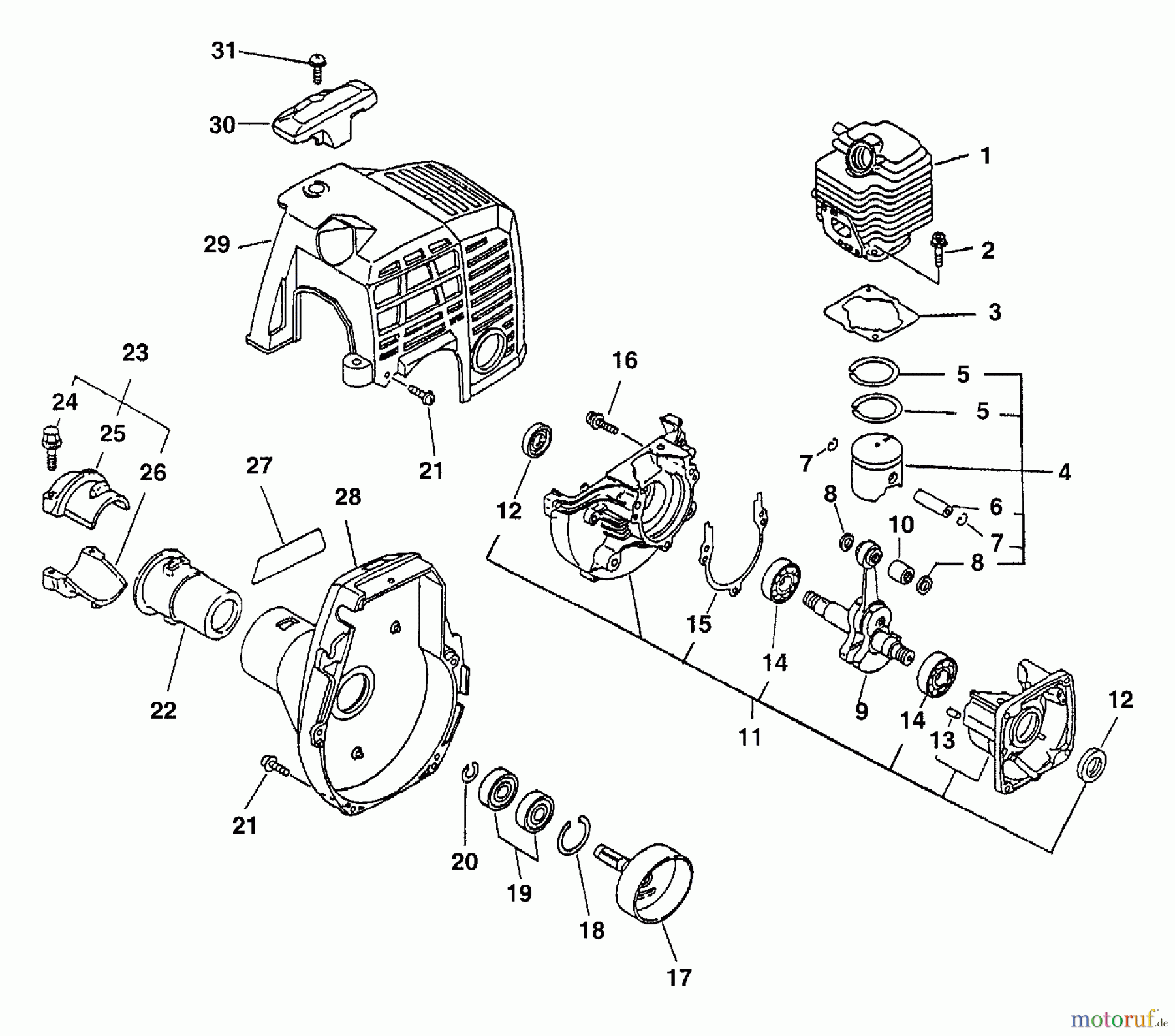  Echo Heckenscheren SHC-2401 - Echo Shaft Hedge Trimmer (Type 1E) Crankcase, Engine, Fan Case