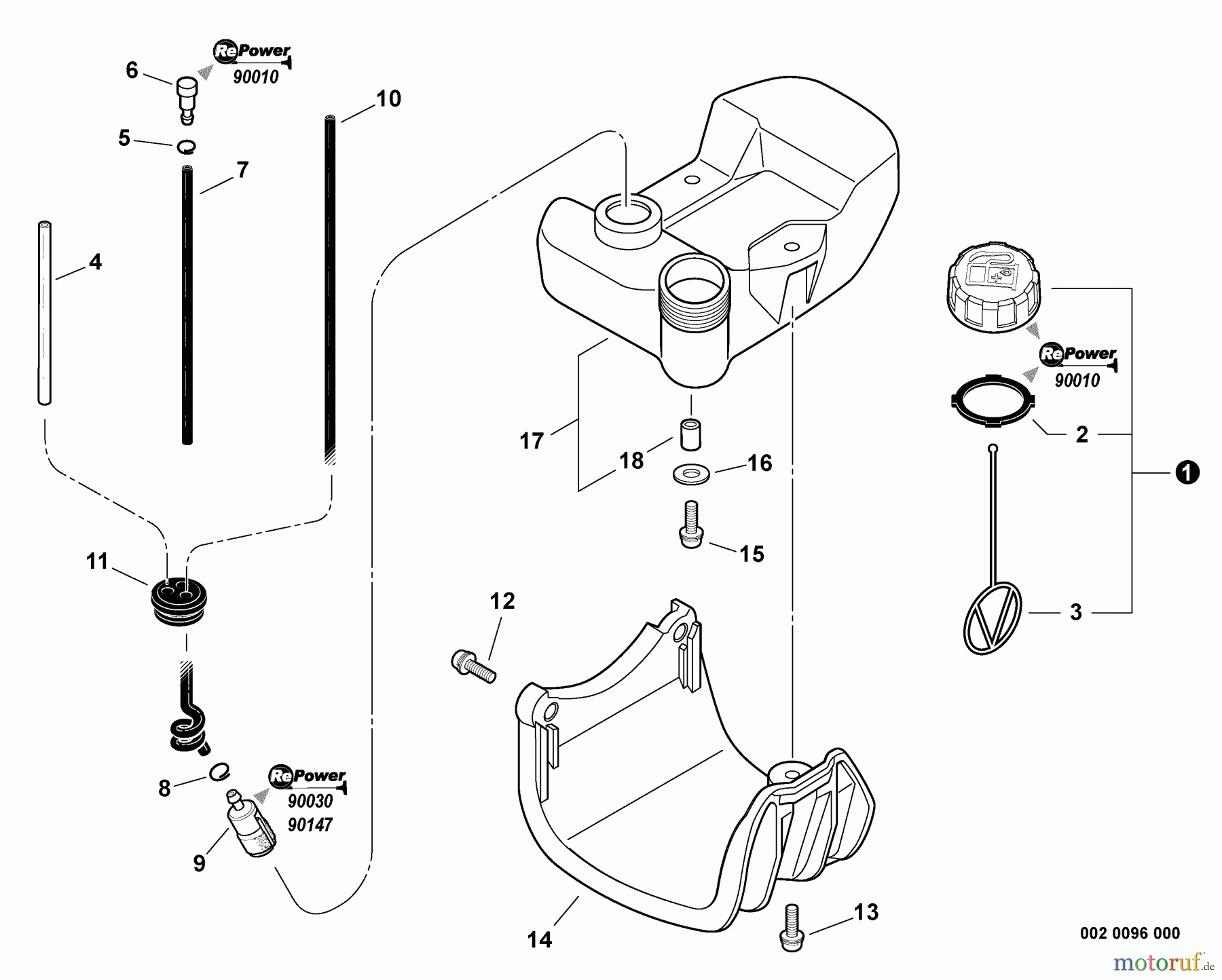 Echo Trimmer, Faden / Bürste PAS-260 - Echo Power Unit, S/N: 03001001 - 03999999 Fuel System