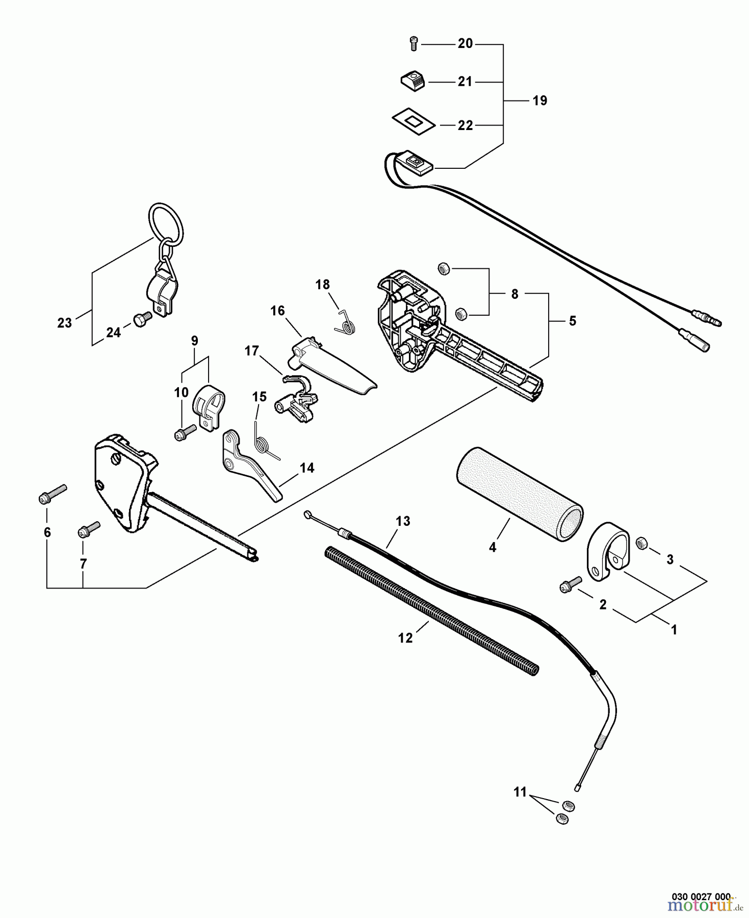 Echo Trimmer, Faden / Bürste SRM-260 - Echo String Trimmer, S/N:S66211001001 - S66211999999 Control Handle, Throttle Cable, Ignition Switch
