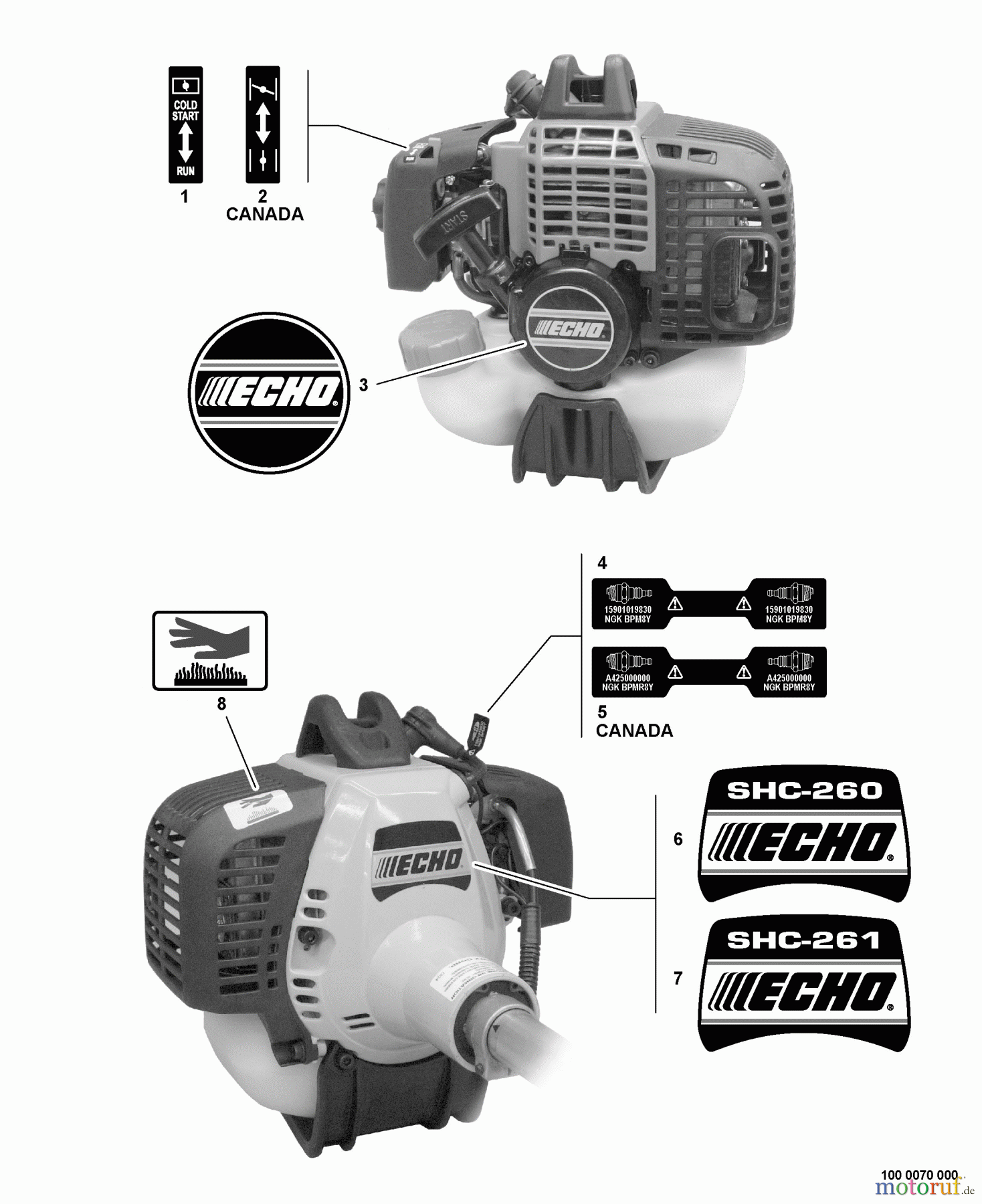 Echo Heckenscheren SHC-260 - Echo Shaft Hedge Trimmer, S/N: S69011001001 - S69011999999 Labels