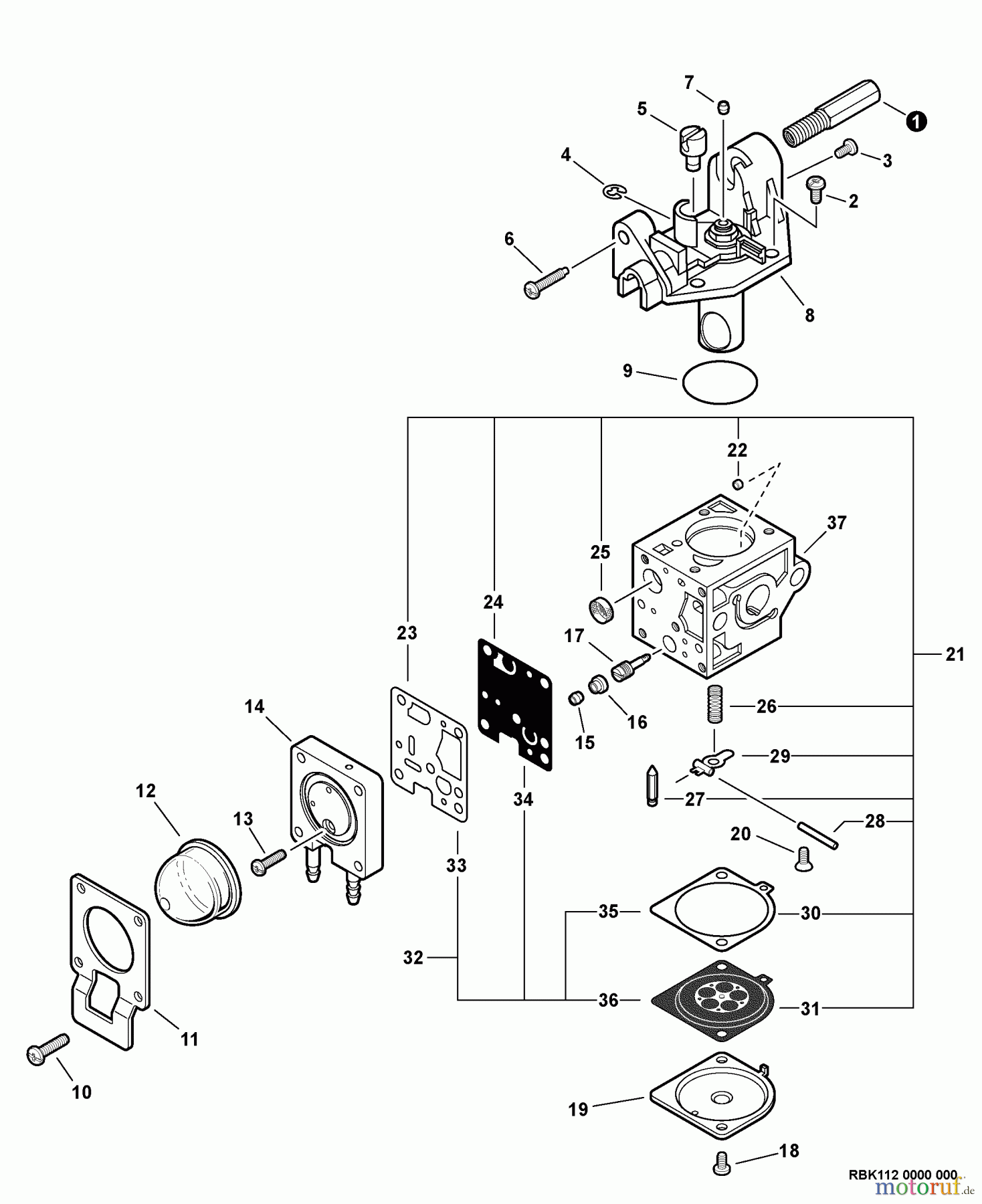 Echo Kantenschneider PE-266 - Echo Edger, S/N: T42912001001 - T42912999999 Carburetor -- RB-K112 S/N: T42912004998 - T42912999999